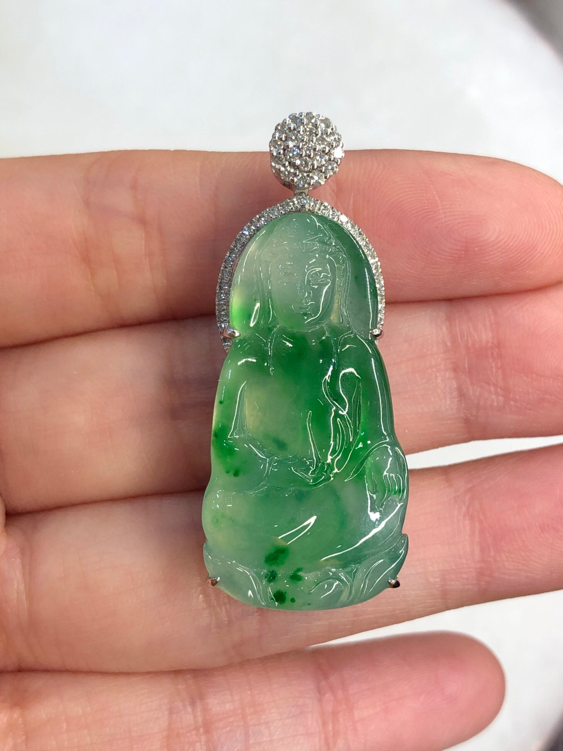 Icy Green Jade Guan Yin Pendant