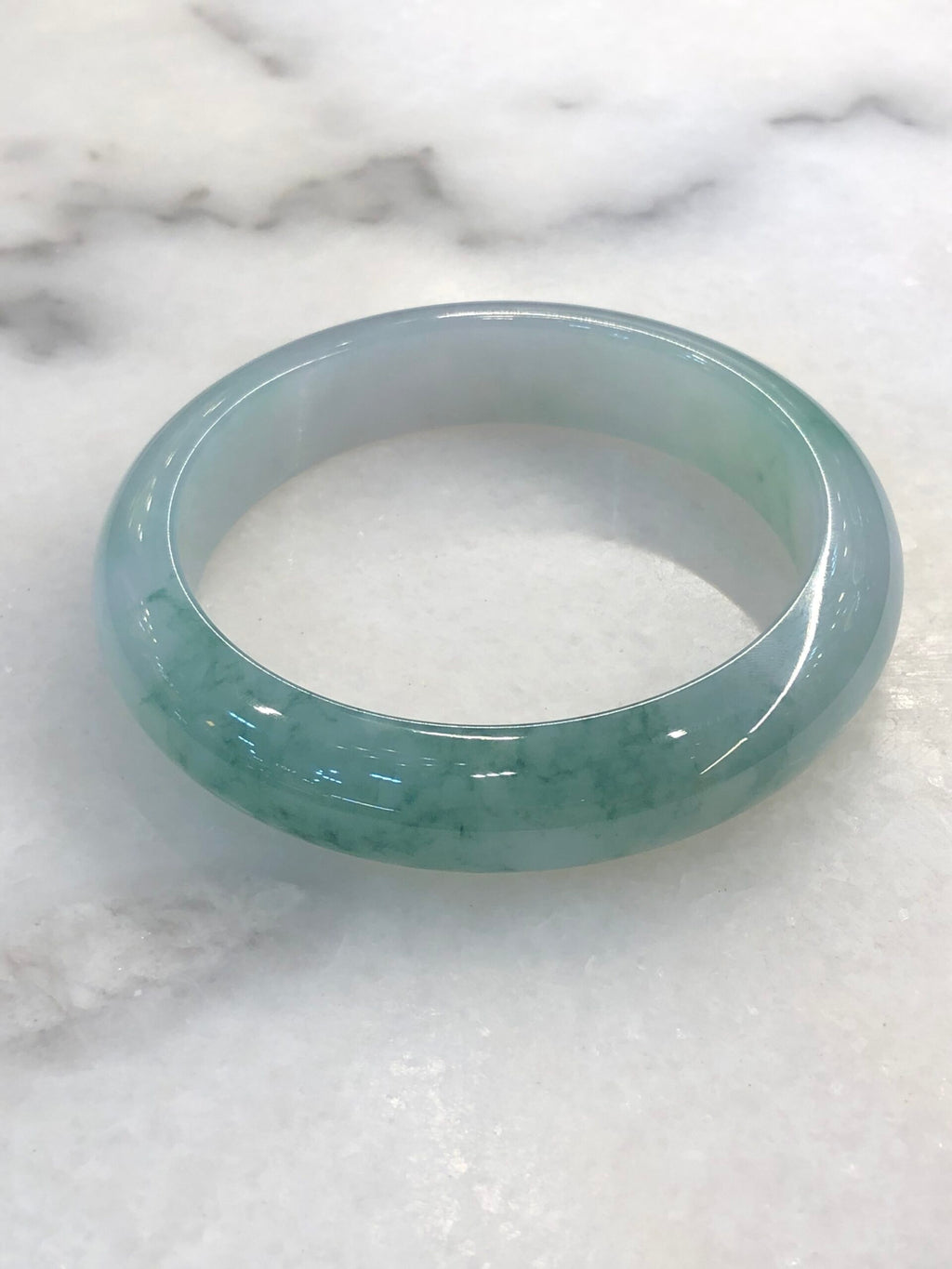Icy Bluish Green Floral Jade Bangle