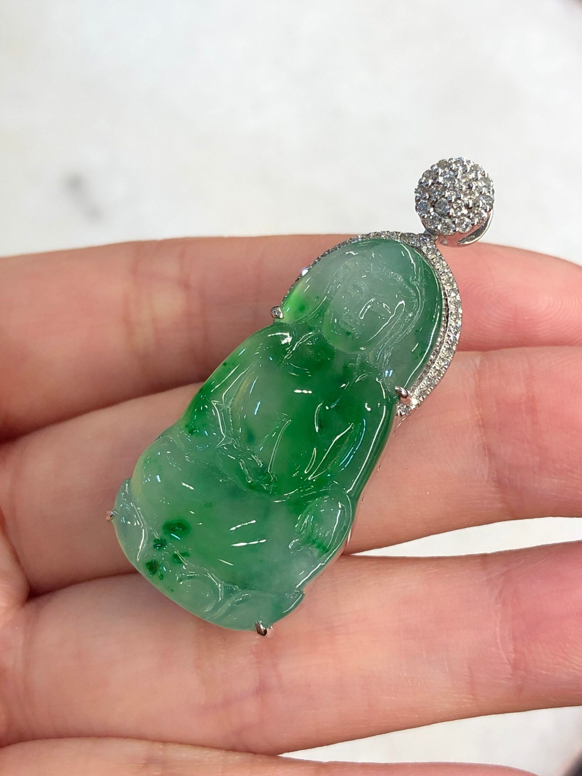 Icy Green Jade Guan Yin Pendant