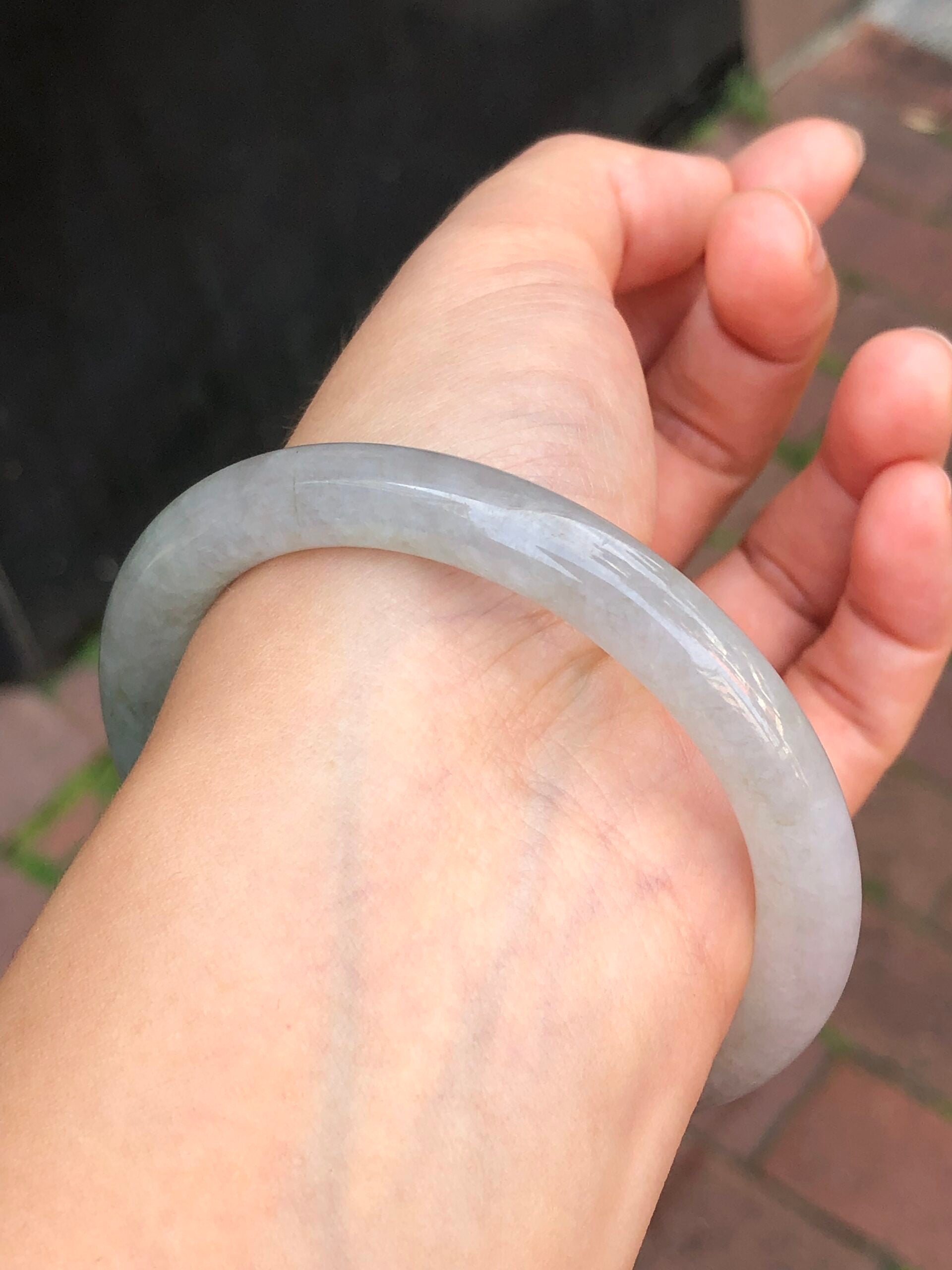Icy White with Green Jade Bangle