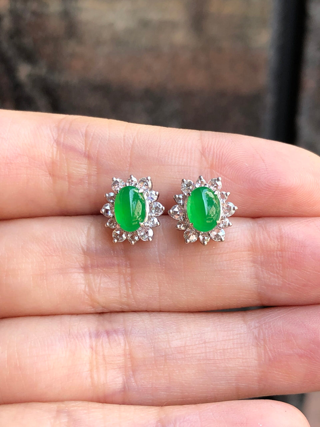 Icy Green Jade Cabochons Earrings