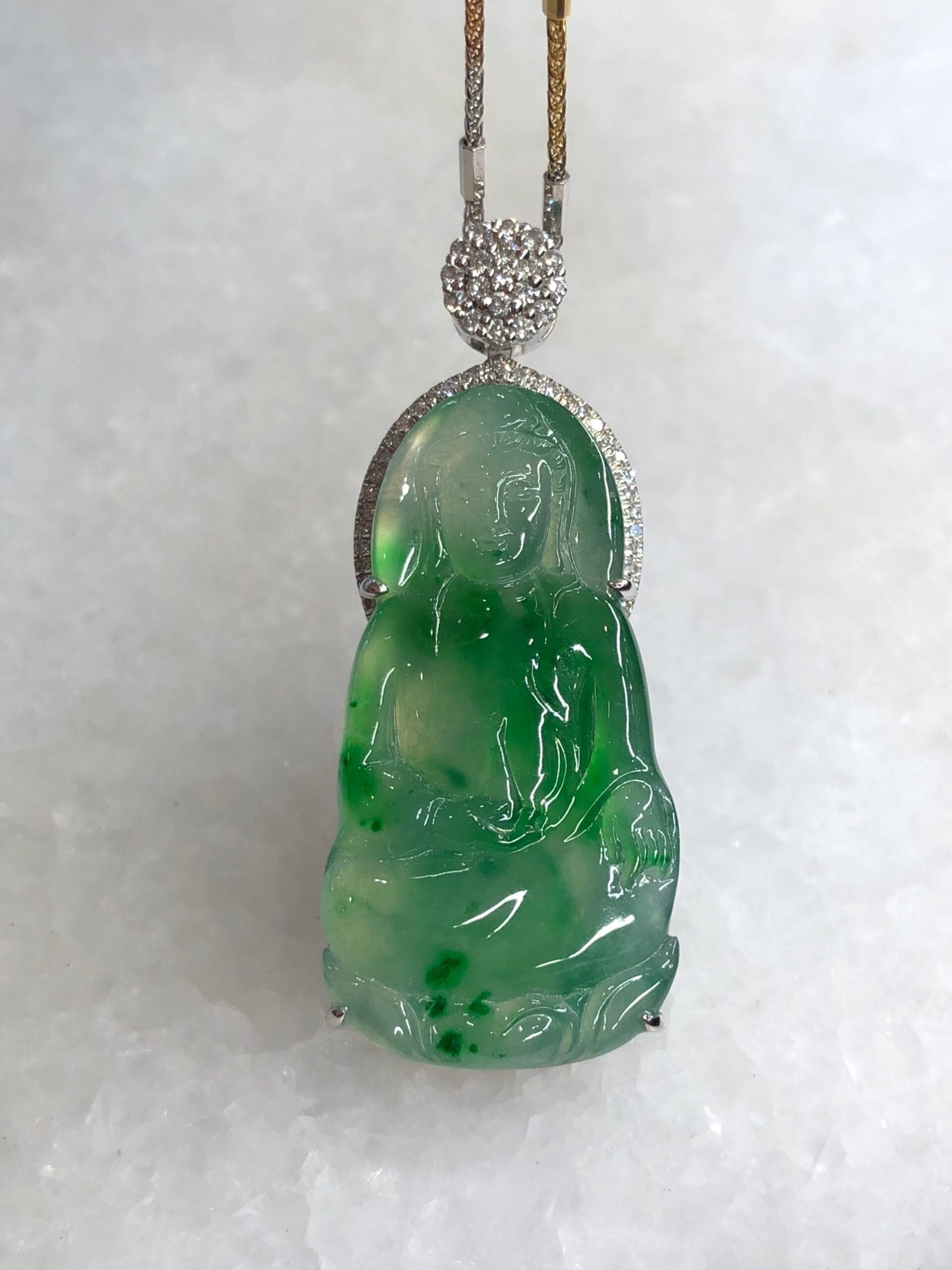 Icy Green Jade Guan Yin Pendant