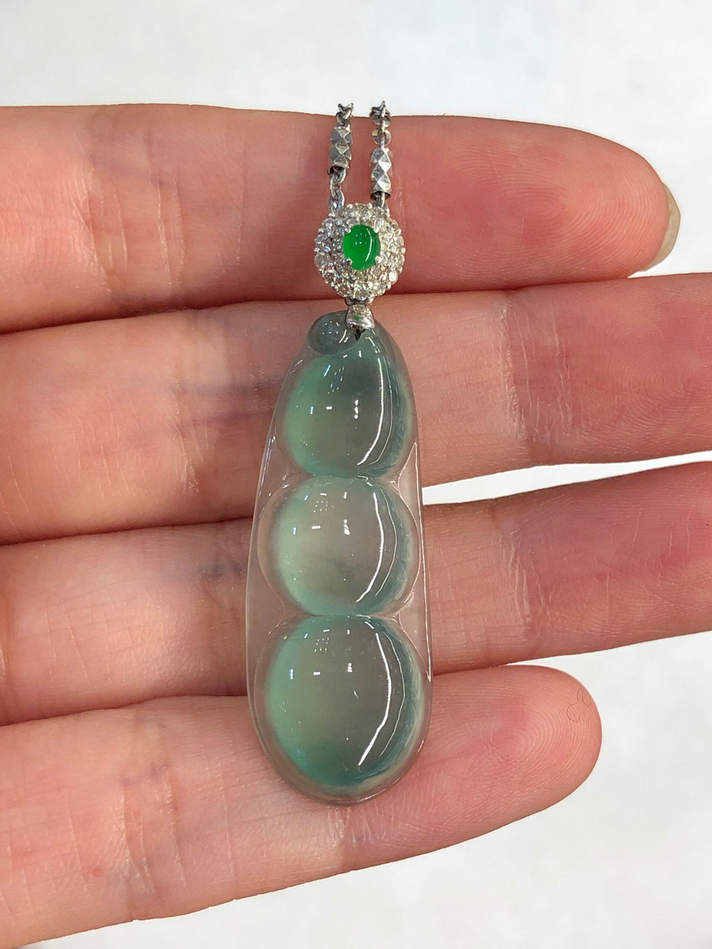 Icy Green Jade Pea Pods Pendant