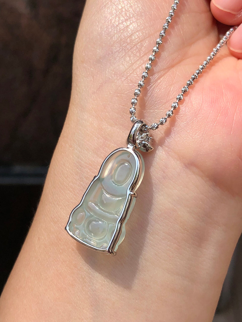 Icy Jade Guan Yin Pendant