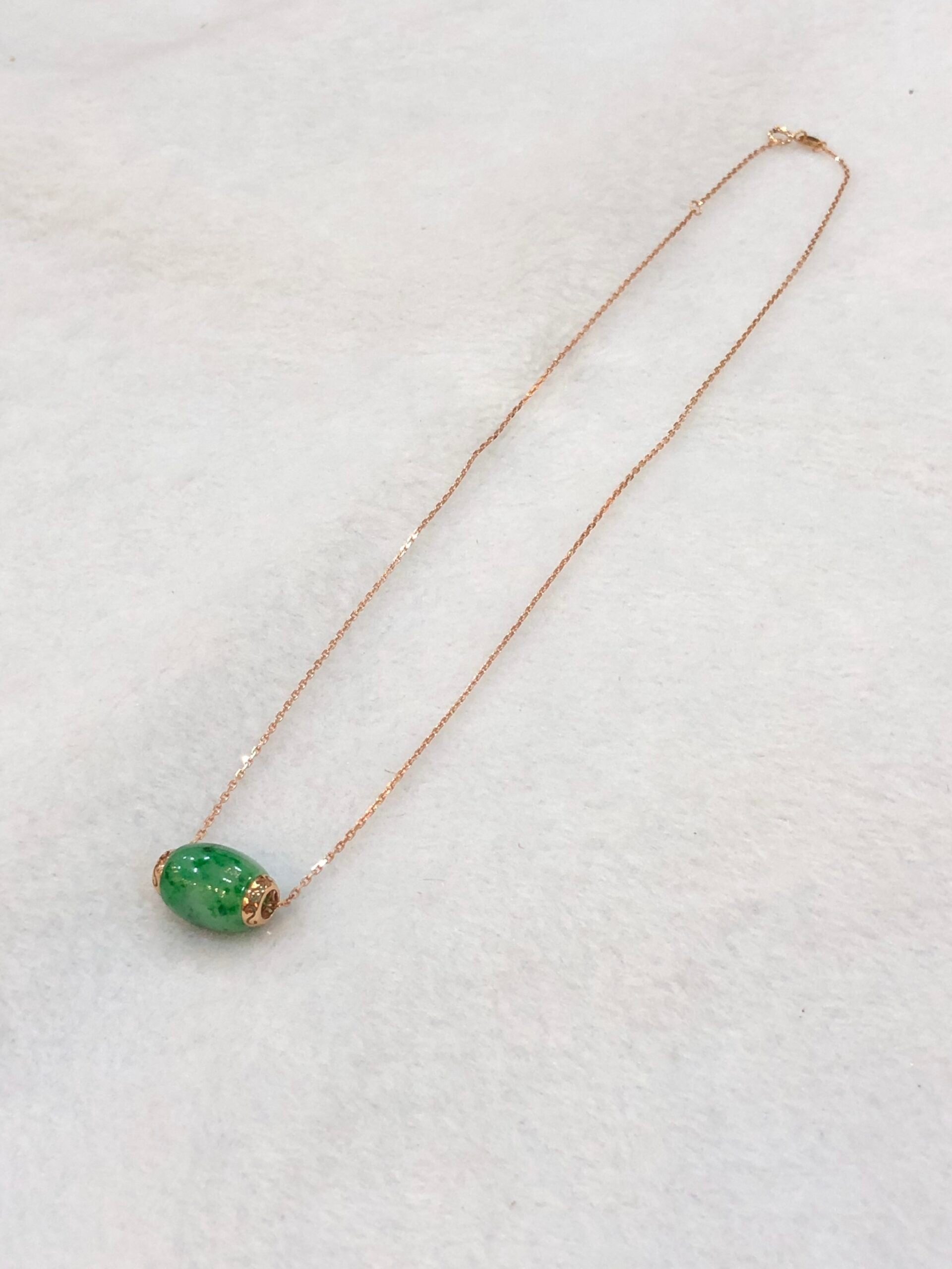 Green Jade Barrel(with gold chain)