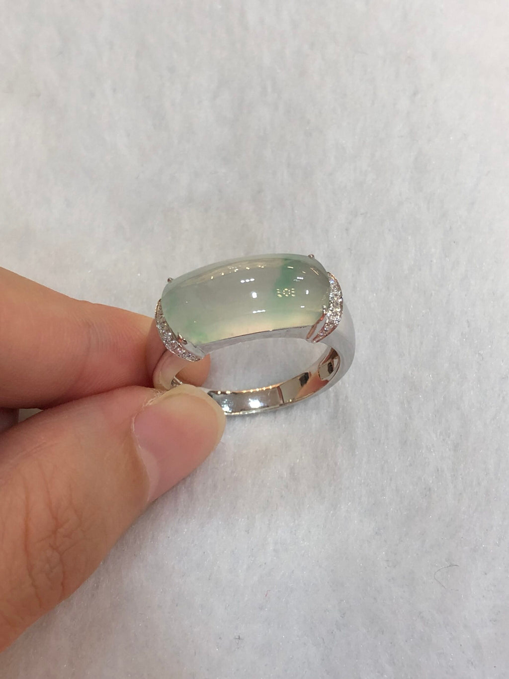 Icy with Green Jade Saddle Ring