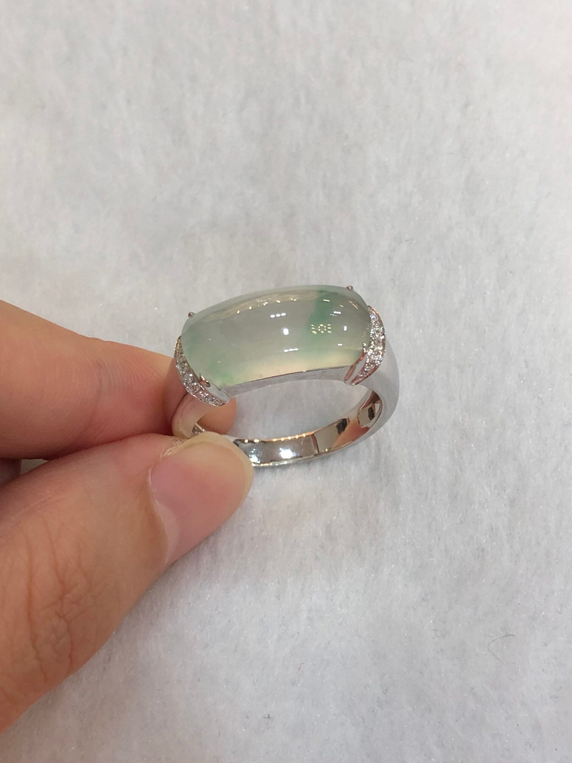 Icy with Green Jade Saddle Ring