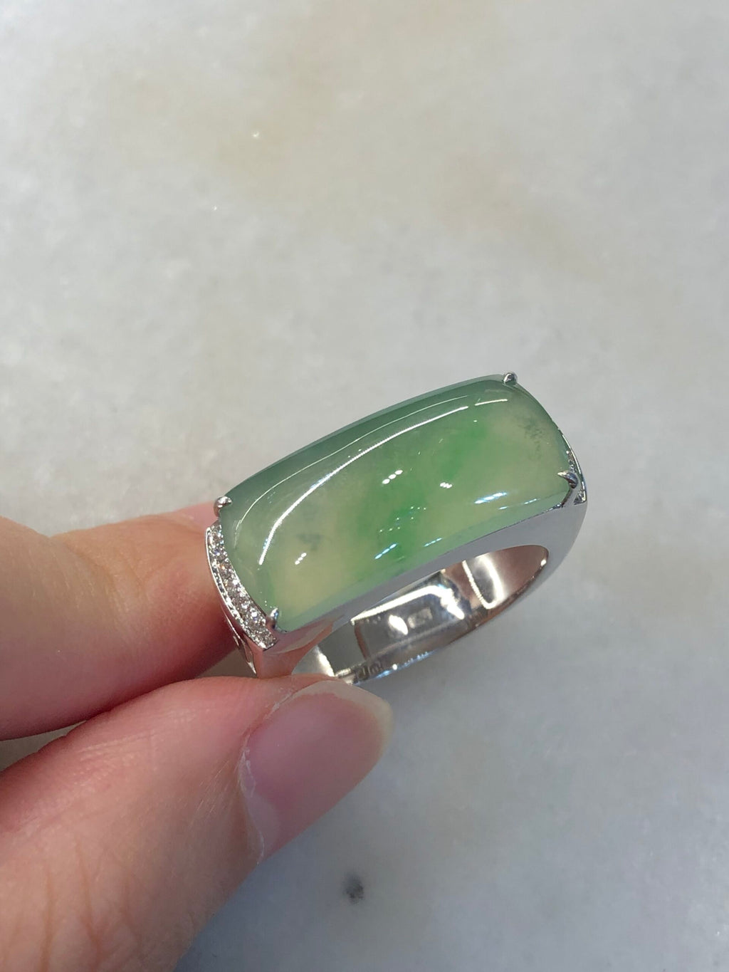 Icy Green Jade Saddle Ring