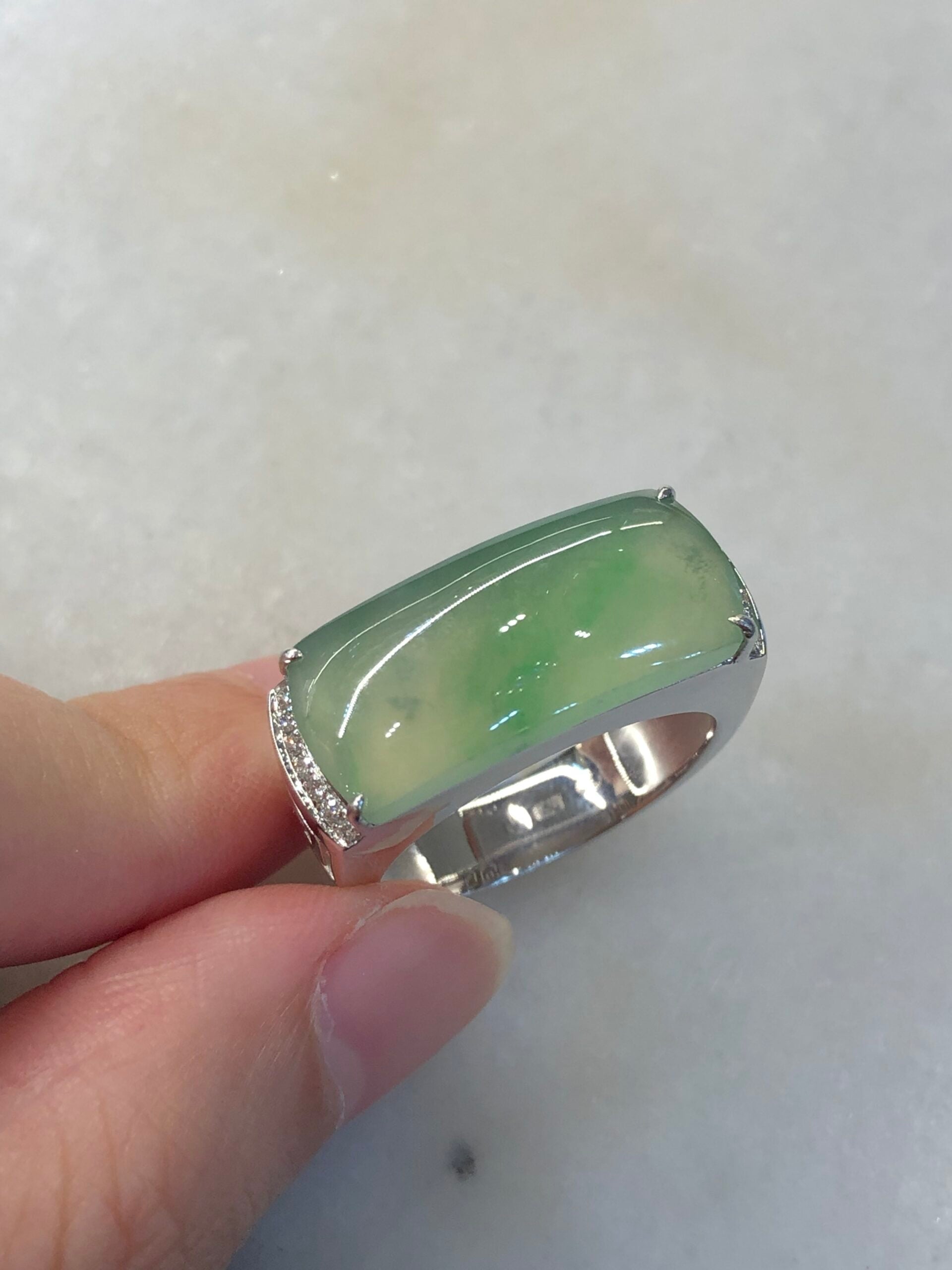 Icy Green Jade Saddle Ring