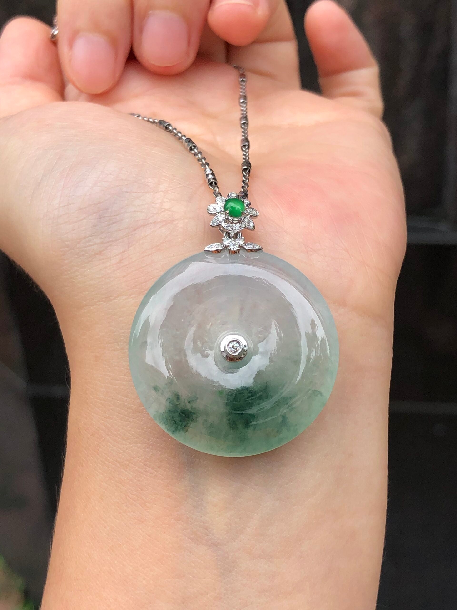 Icy with Bluish Green Floral Jade Safety Coin