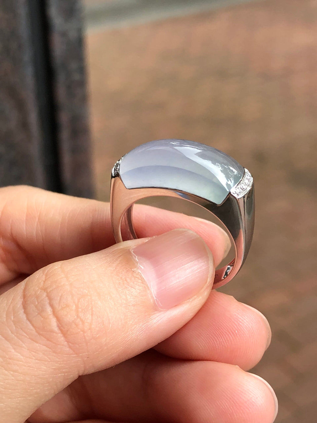 Icy Lavender with Green Jade Saddle Ring