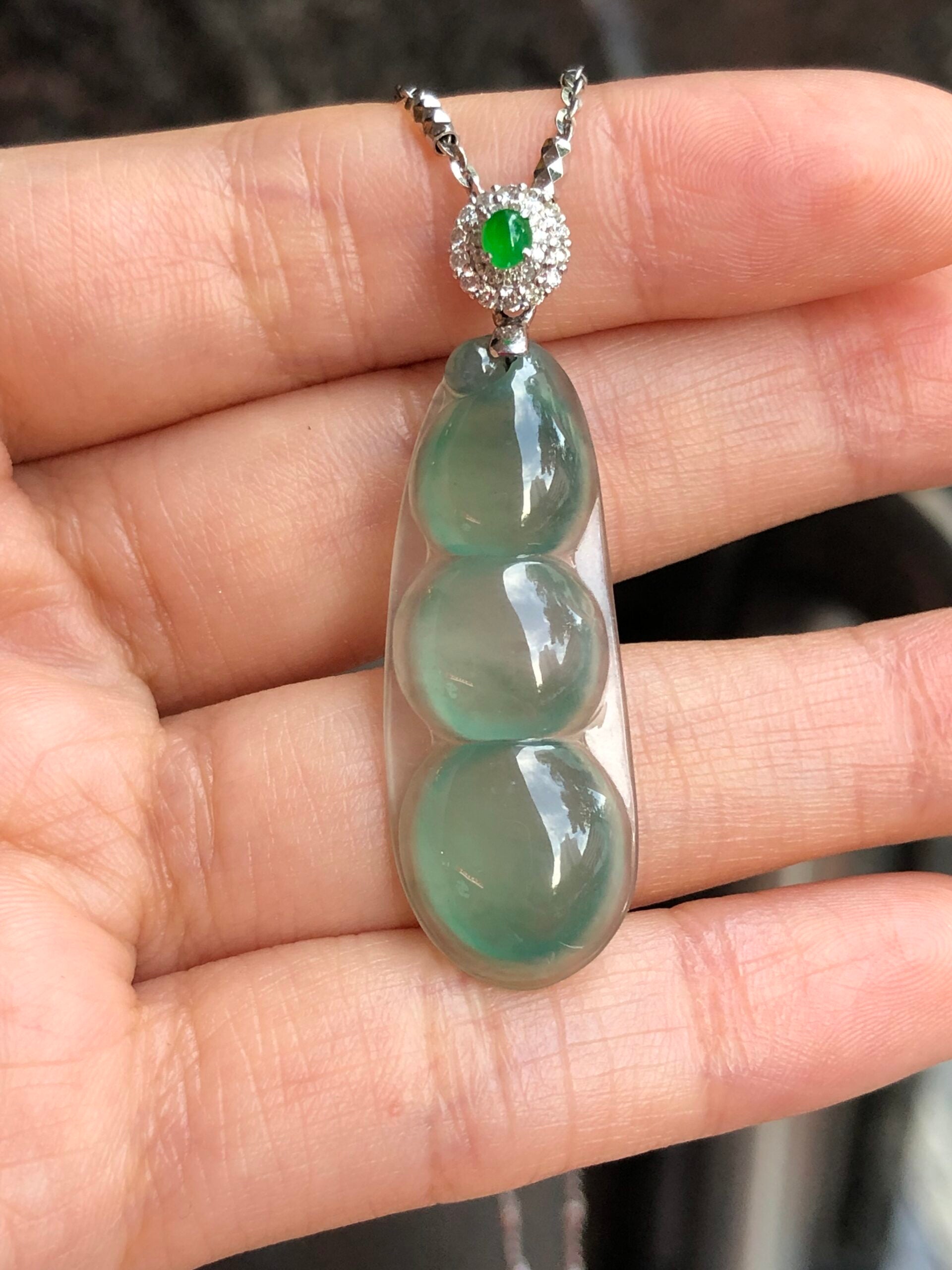 Icy Green Jade Pea Pods Pendant