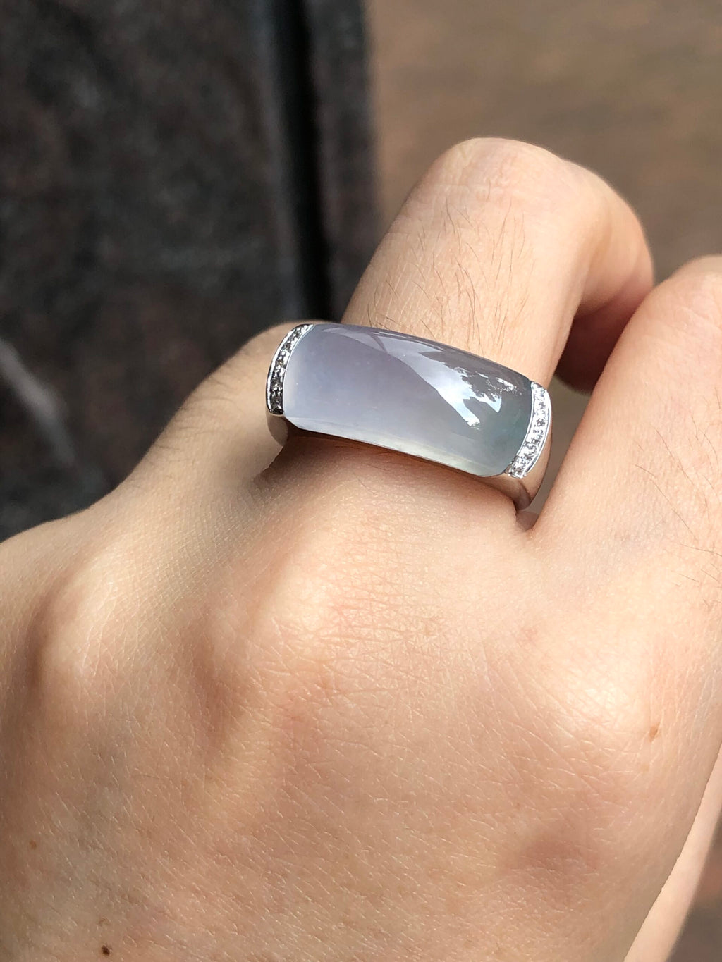 Icy Lavender with Green Jade Saddle Ring