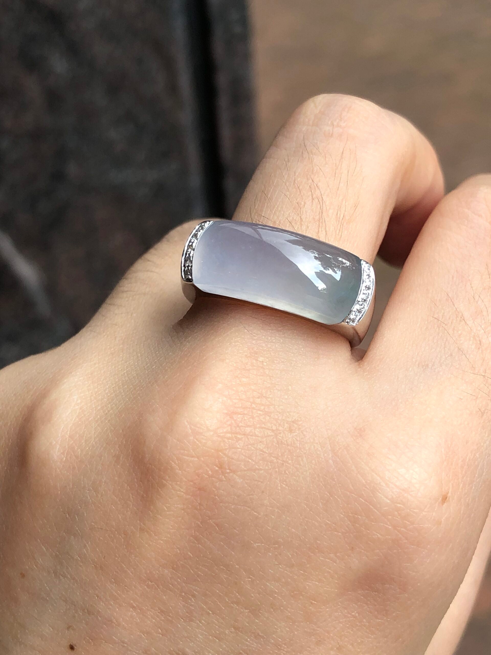 Icy Lavender with Green Jade Saddle Ring