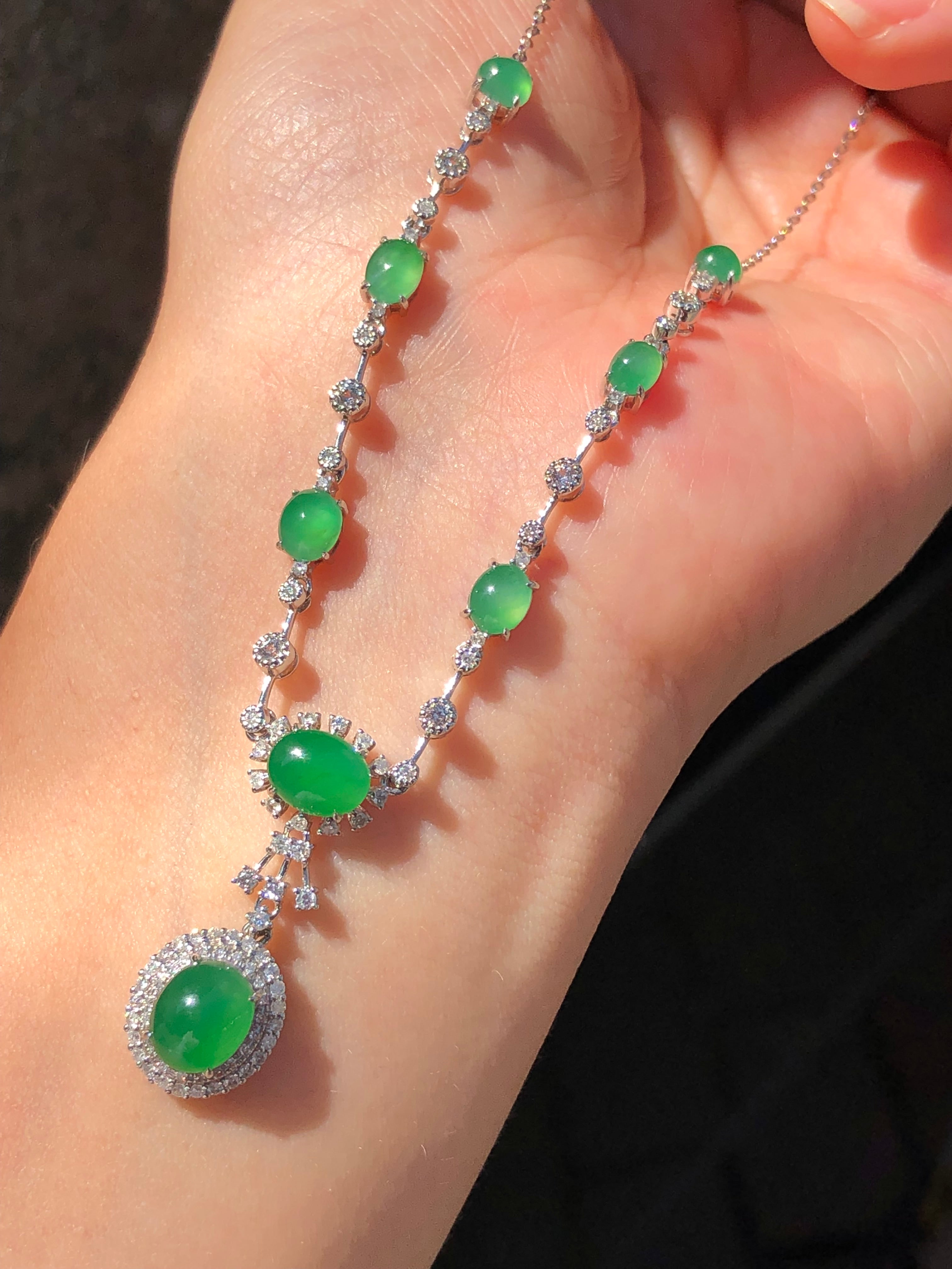 Natural Type A Green Cabochon Jadeite Necklace | ClassicJade Singapore