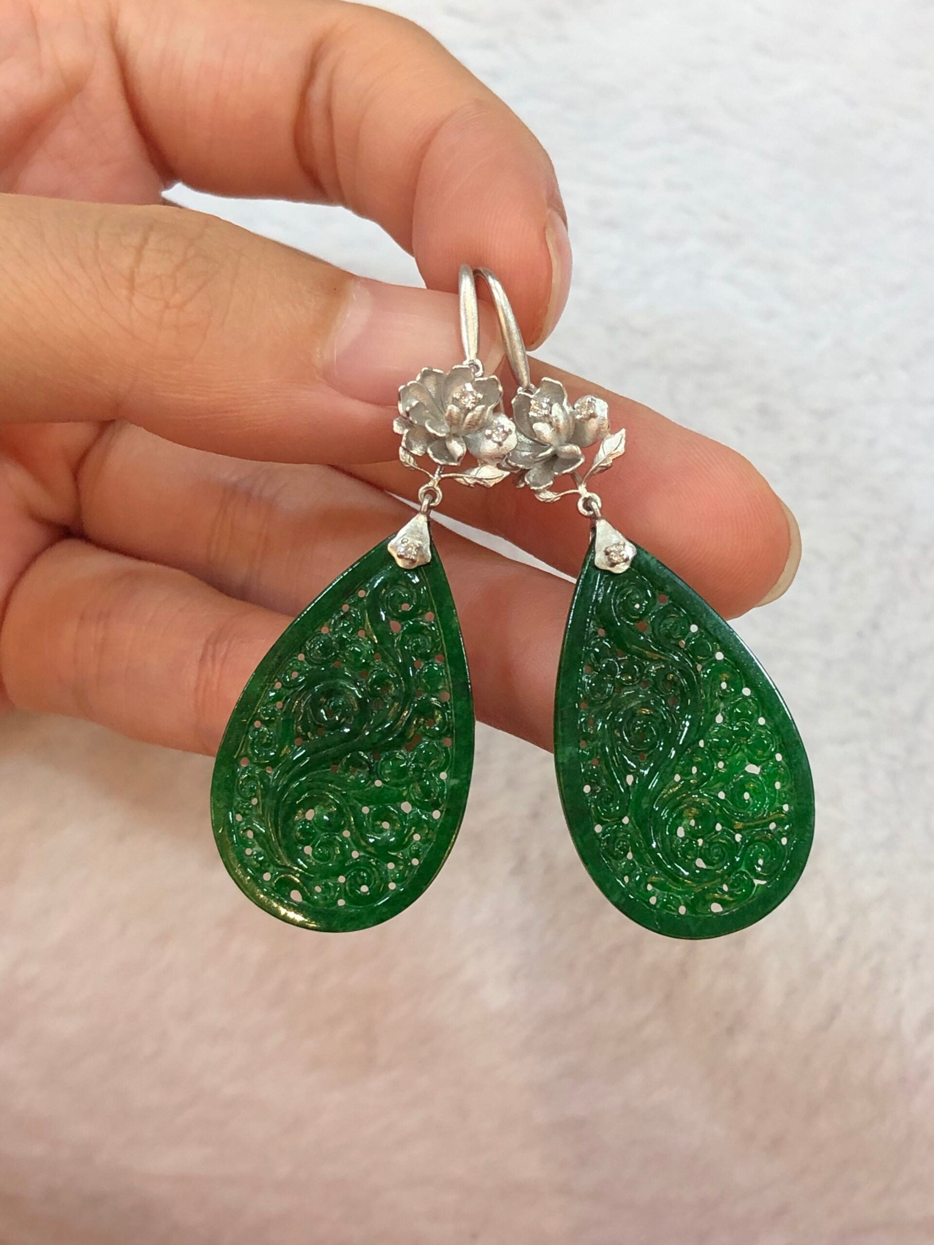 Green Jade Water-Drop Earrings