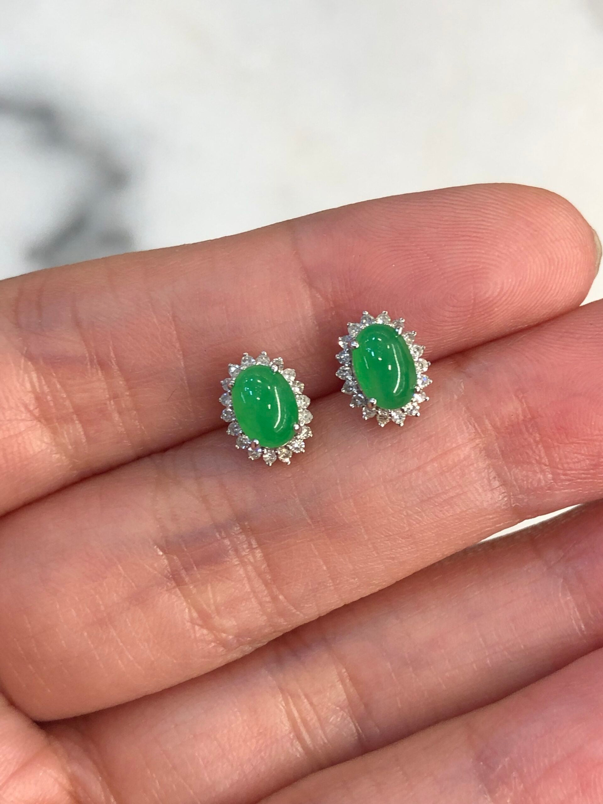 Icy Green Jade Cabochons Earrings