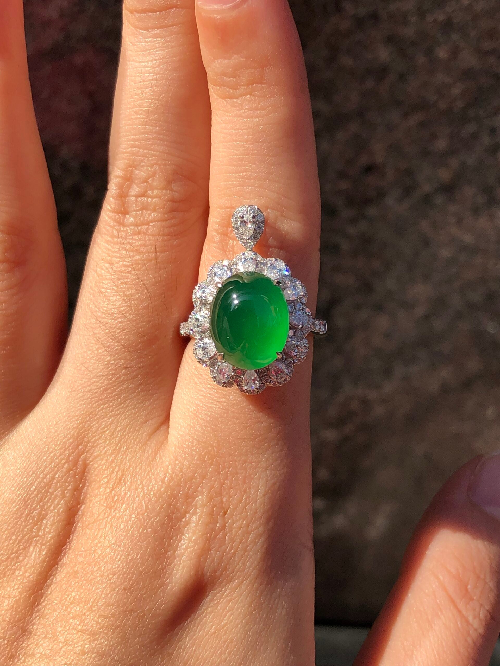 Green Jade Cabochon Ring/ Pendant