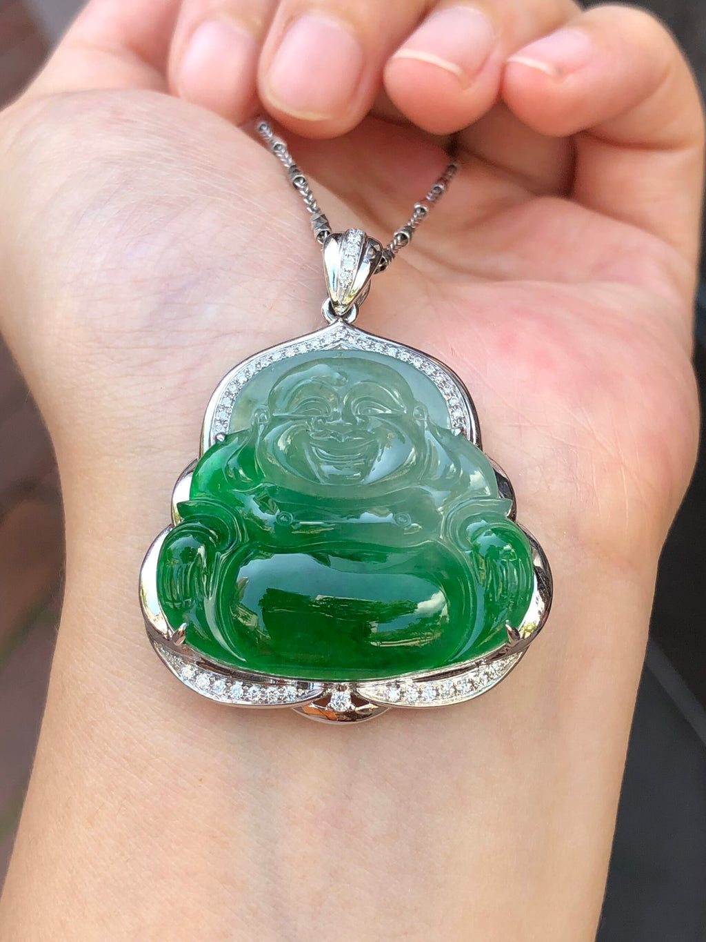 Icy Green Jade Buddha Pendant