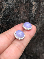 Natural Type A Icy Lavender Cabochon Jadeite Earring