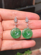 Icy Green Jade Safety Coin Earrings