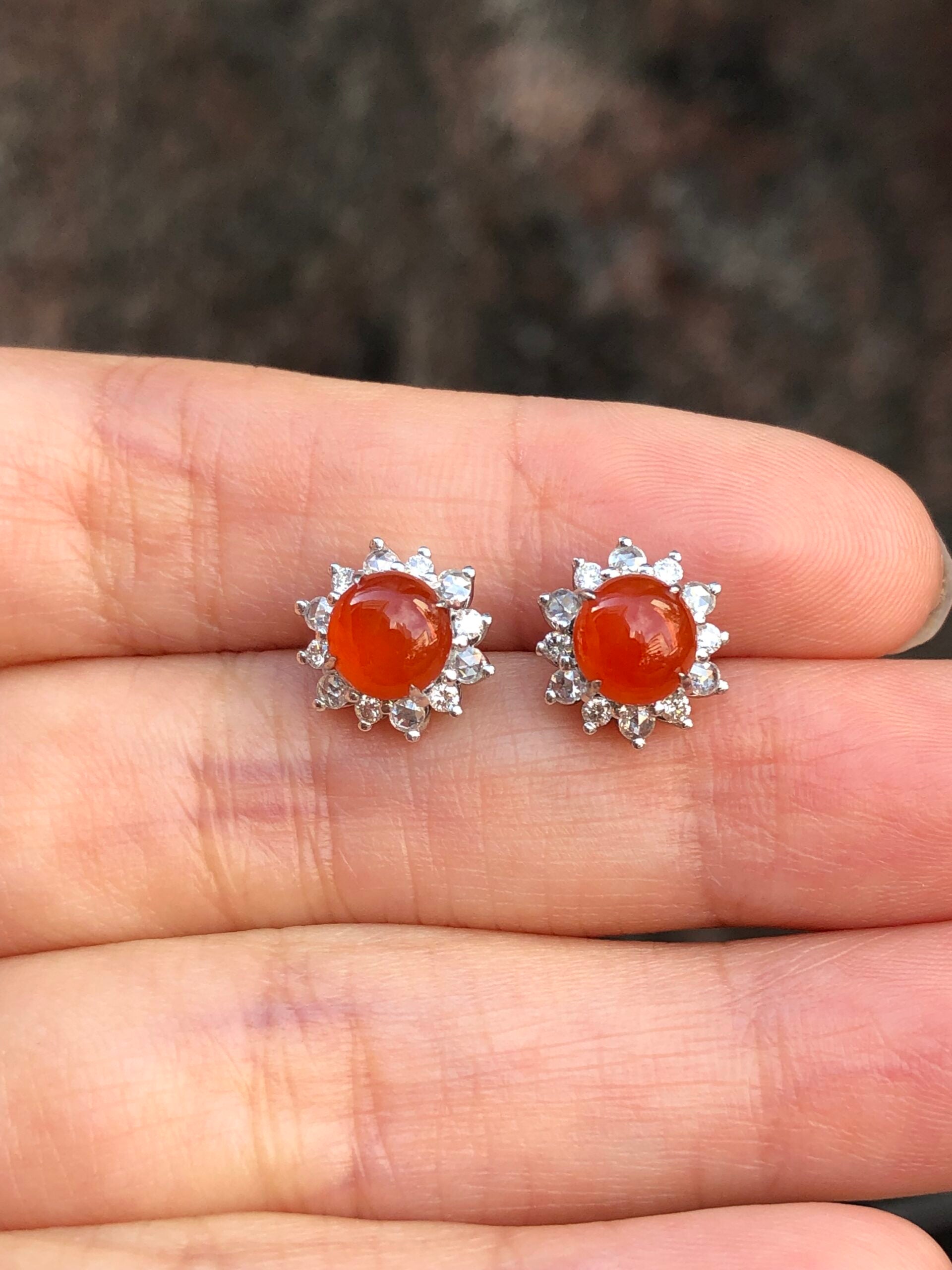 Icy Orange Jade Cabochons Earrings