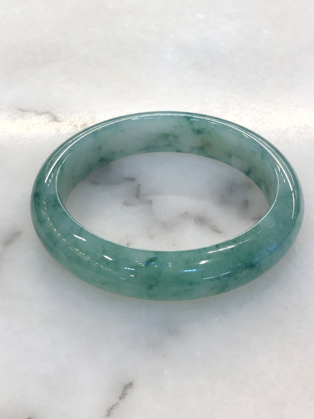 Icy Bluish Green Floral Jade Bangle