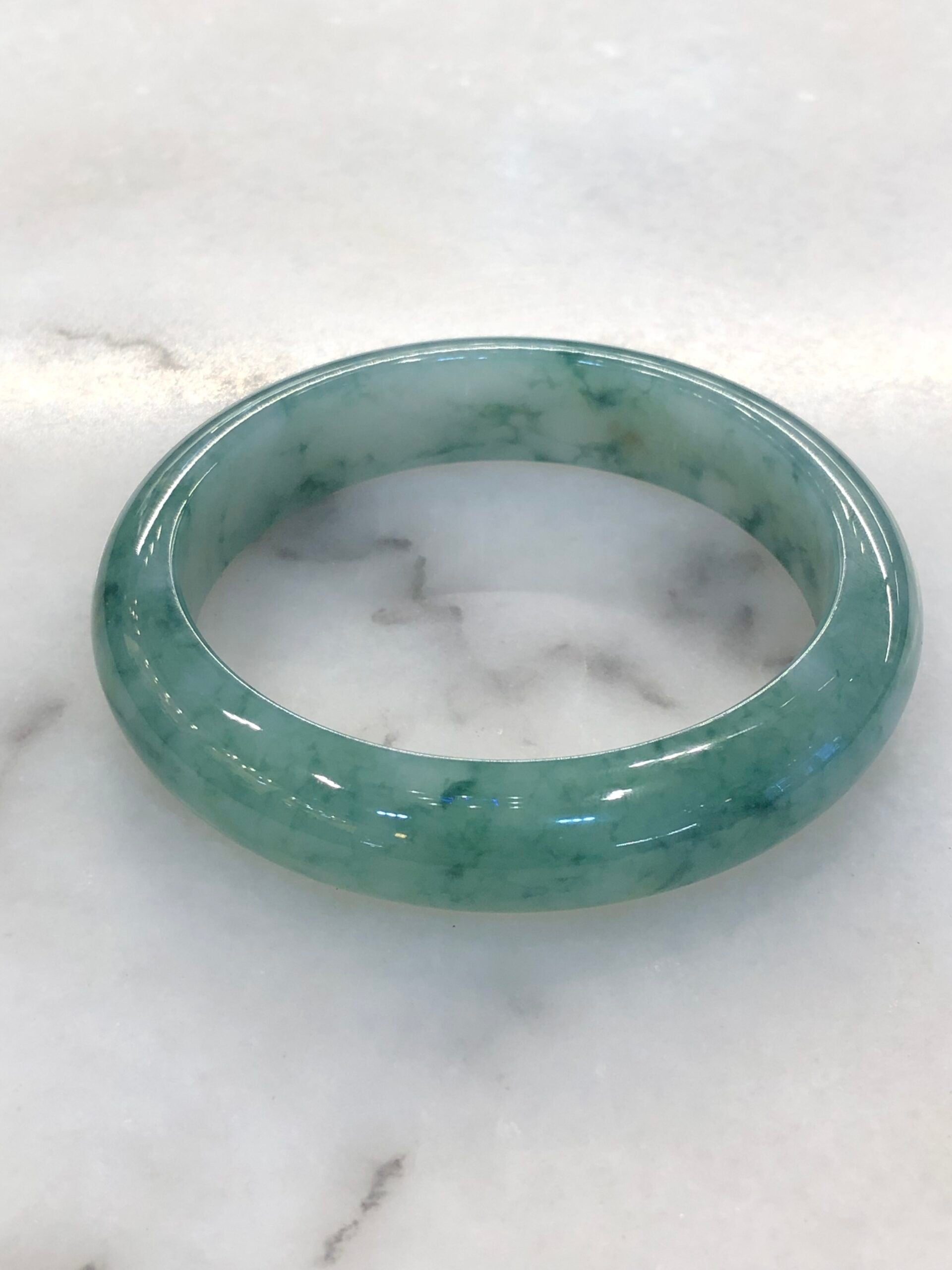 Icy Bluish Green Floral Jade Bangle