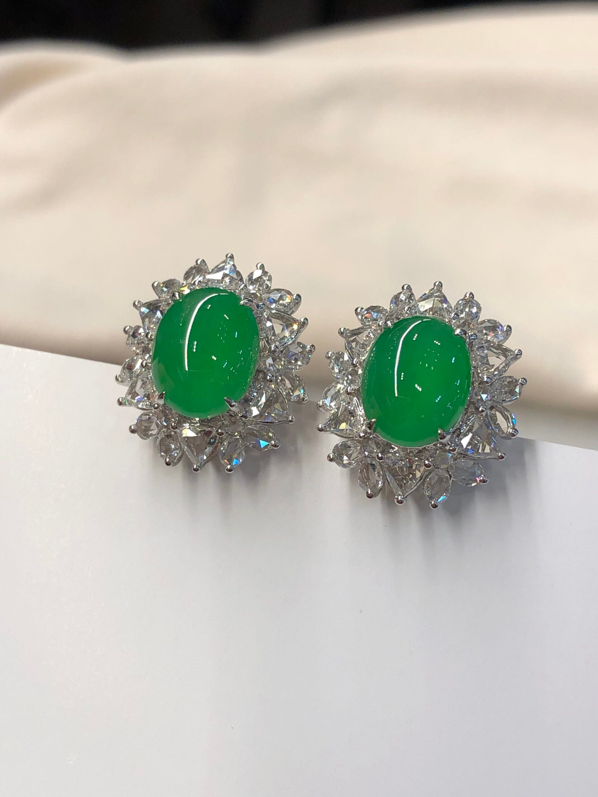 Icy Green Jade Cabochons Earrings
