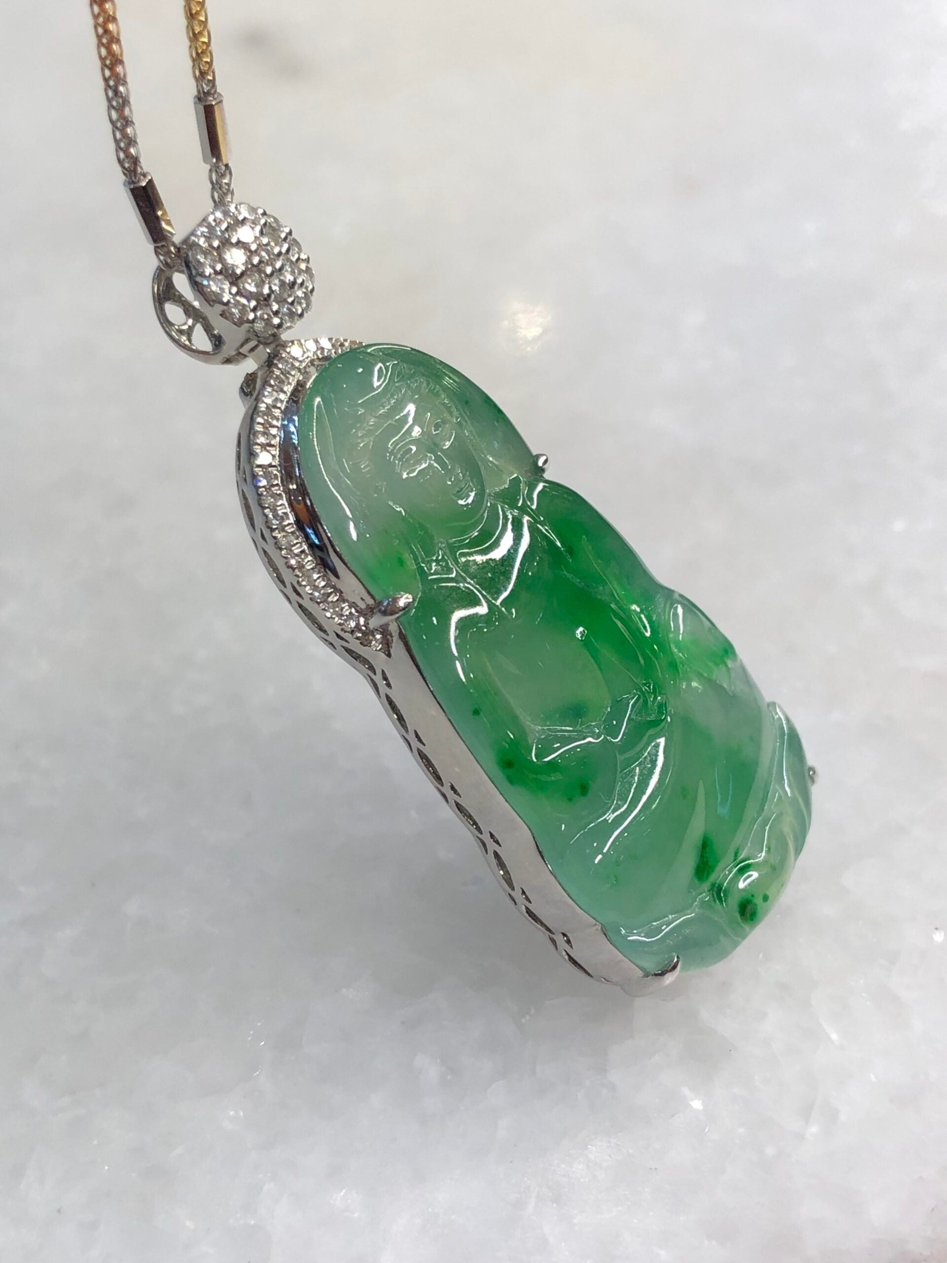 Icy Green Jade Guan Yin Pendant
