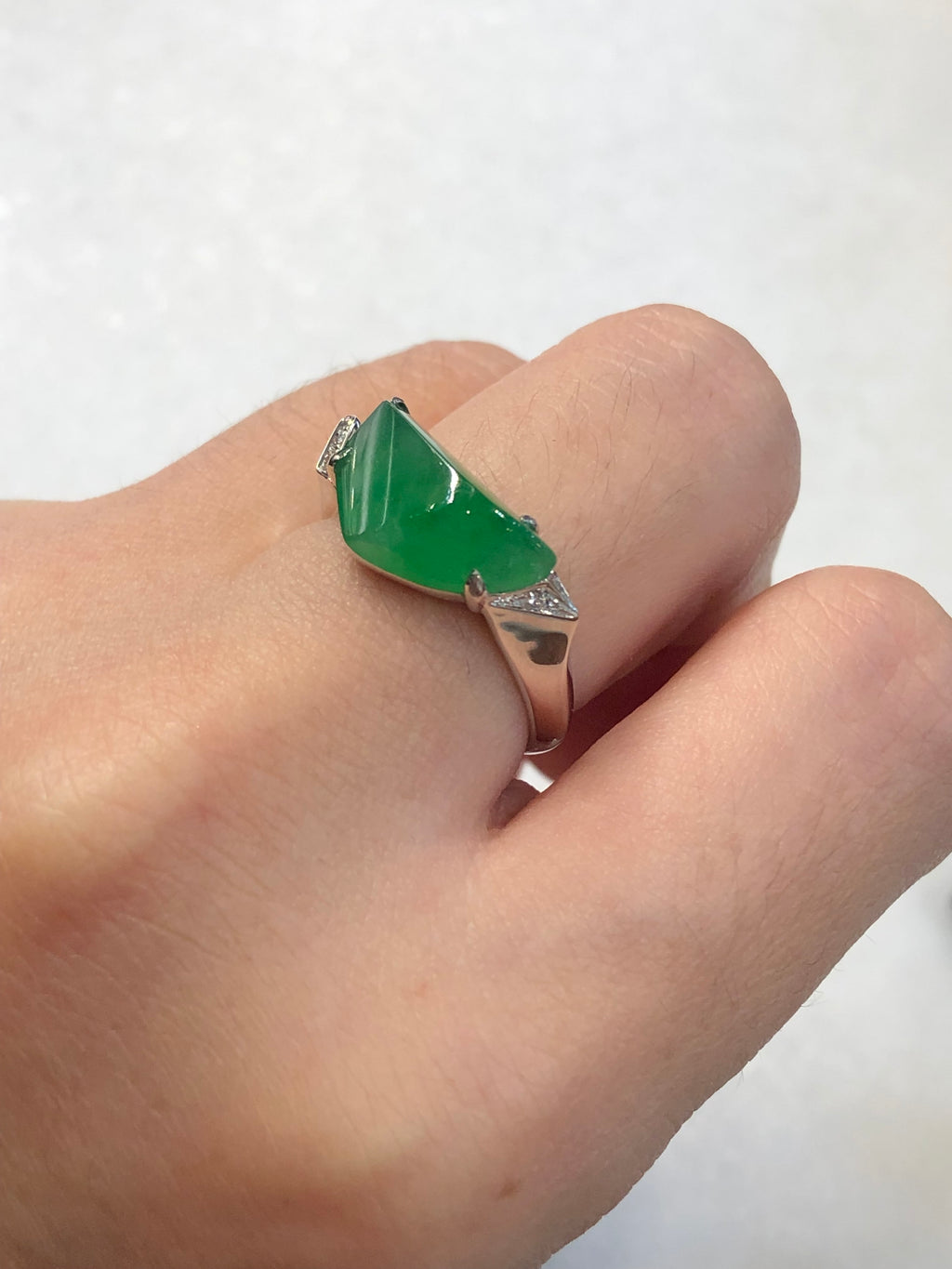 Natural Type A Green Faceted Jadeite Ring | ClassicJade Singapore