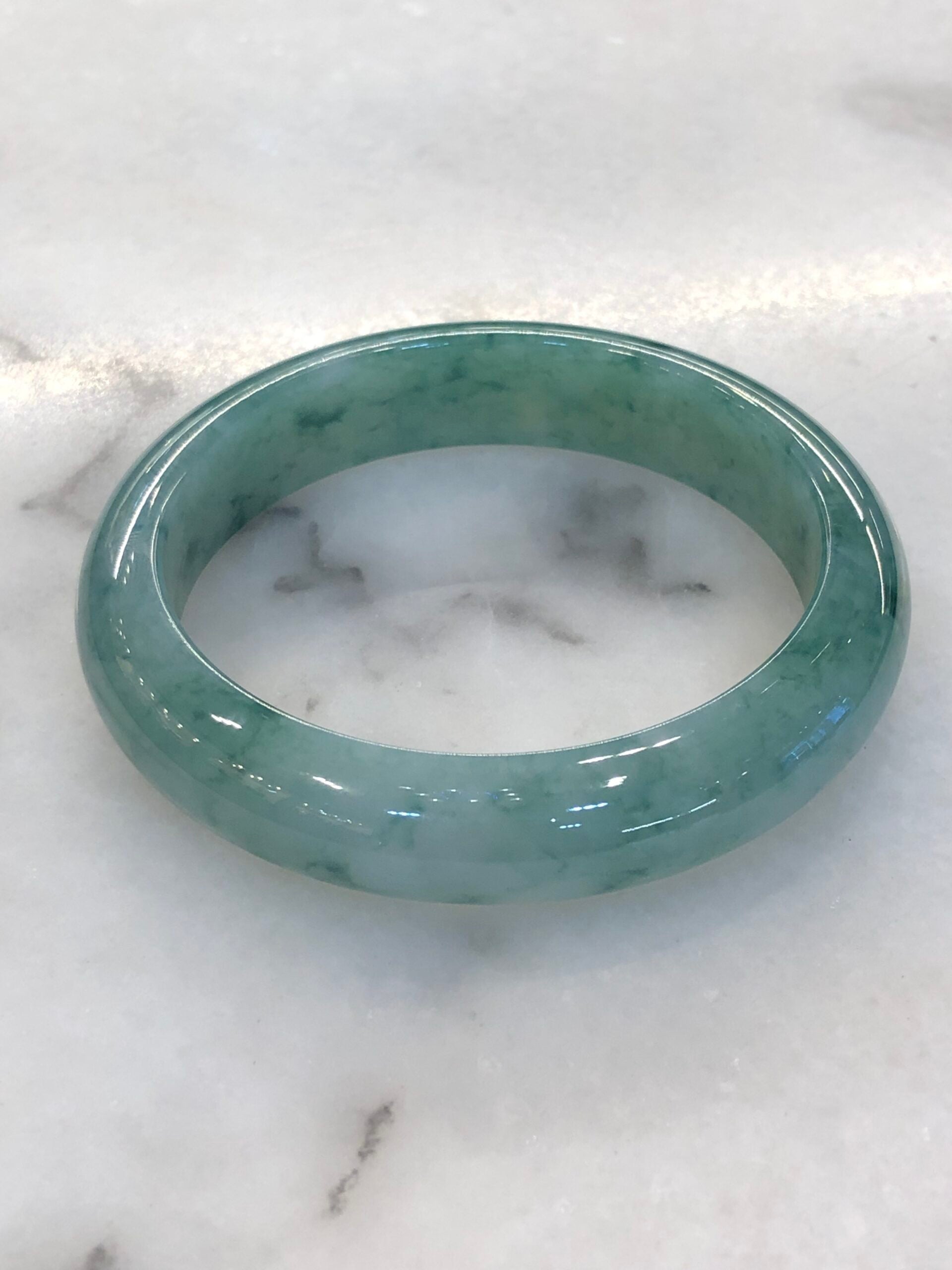 Icy Bluish Green Floral Jade Bangle