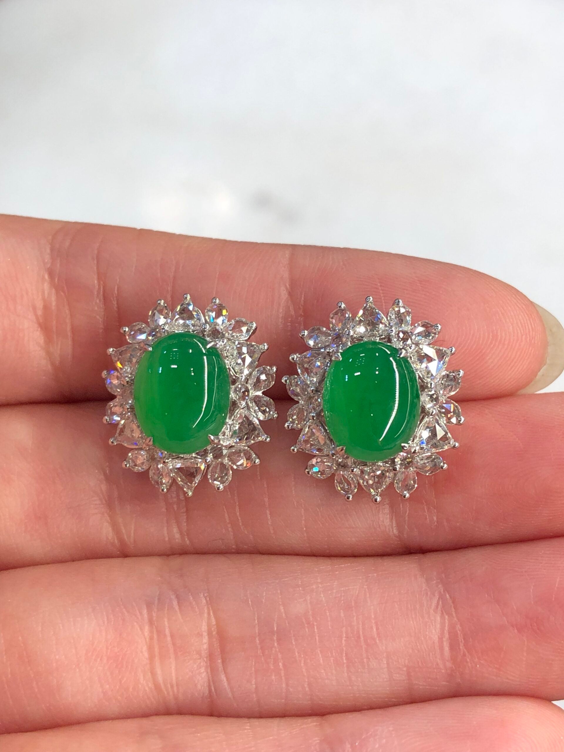 Icy Green Jade Cabochons Earrings