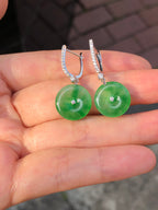 Icy Green Jade Safety Coin Earrings