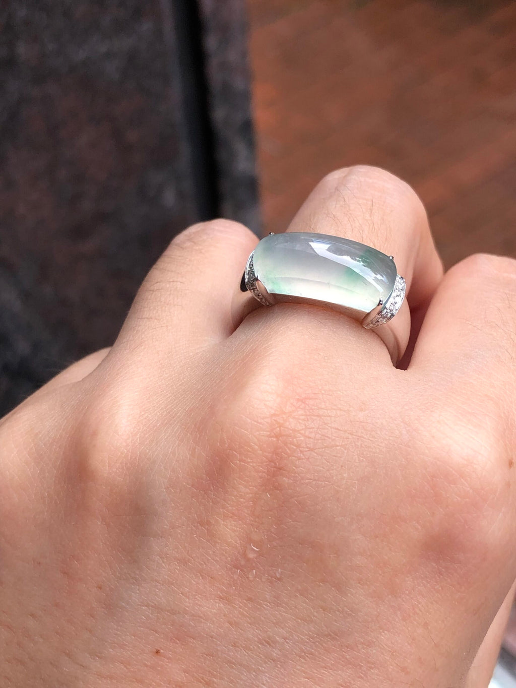 Icy with Green Jade Saddle Ring
