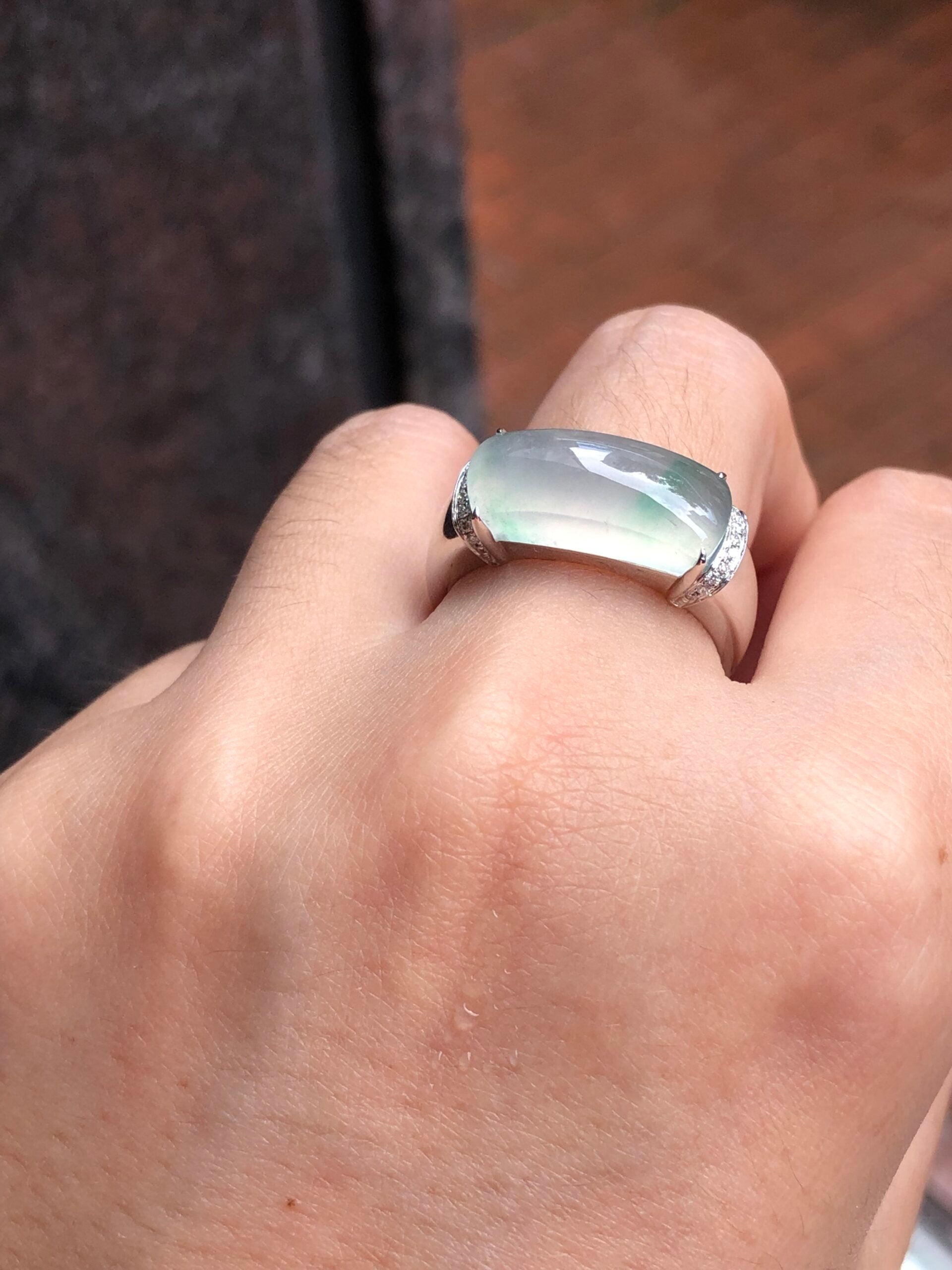 Icy with Green Jade Saddle Ring