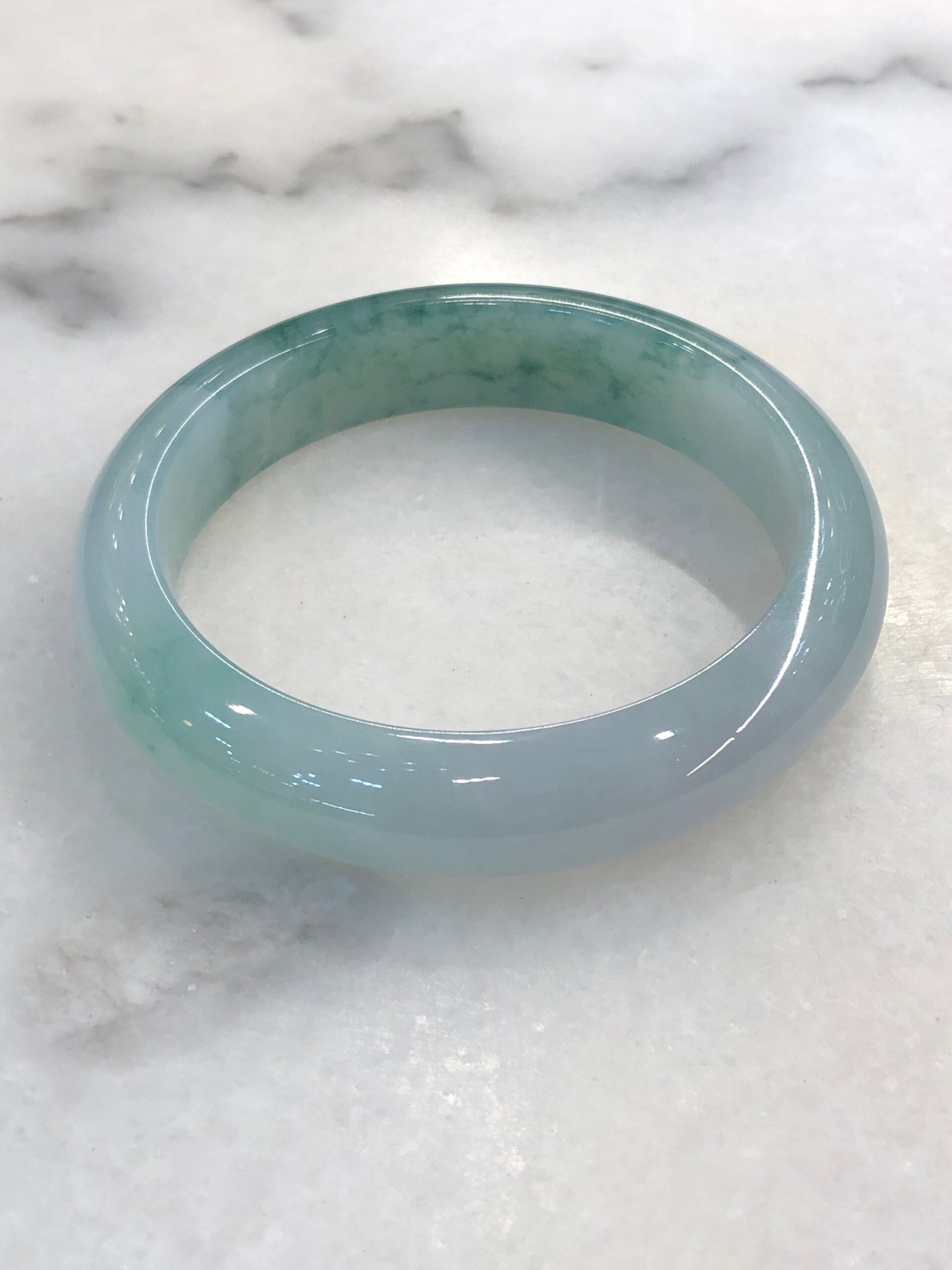 Icy Bluish Green Floral Jade Bangle