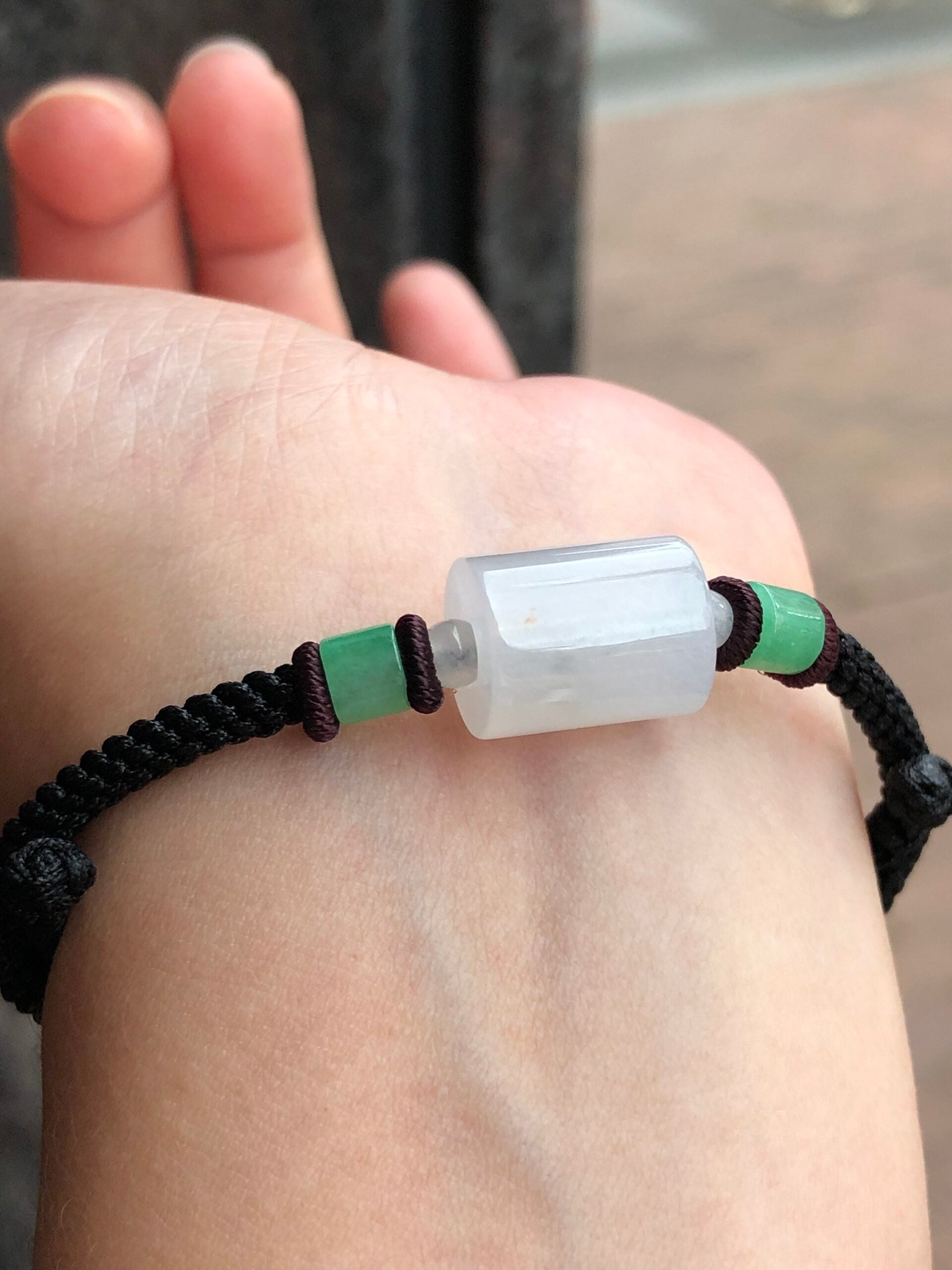 Icy with Green Jade Barrels Bracelet