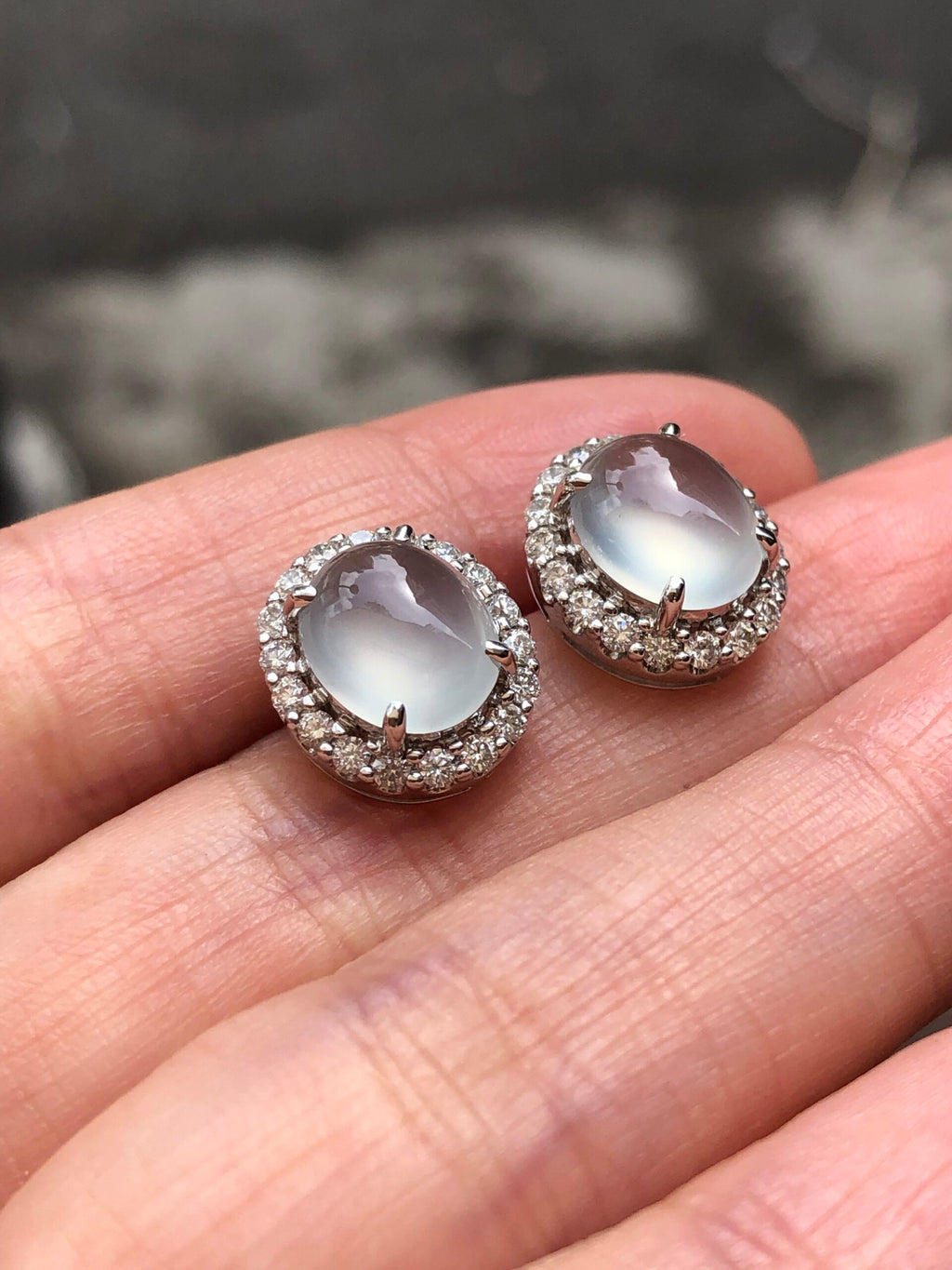 Icy Jade Cabochons Earrings (Glassy Variety)