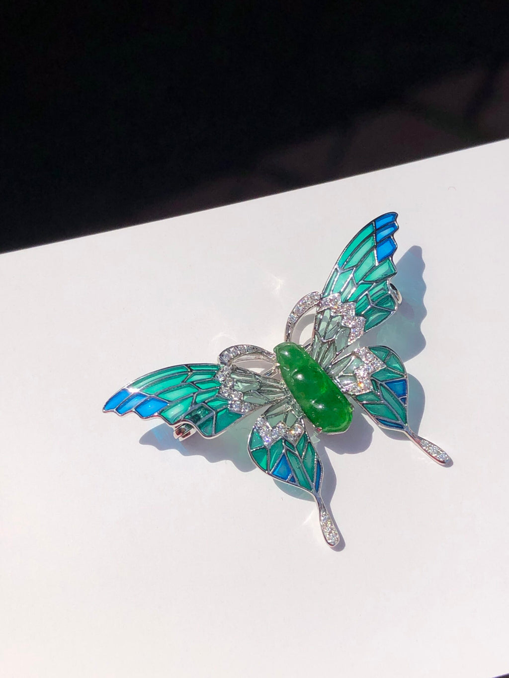 Green Jade Pea Pod Butterfly Pendant/Brooch