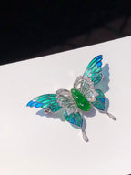 Green Jade Pea Pod Butterfly Pendant/Brooch