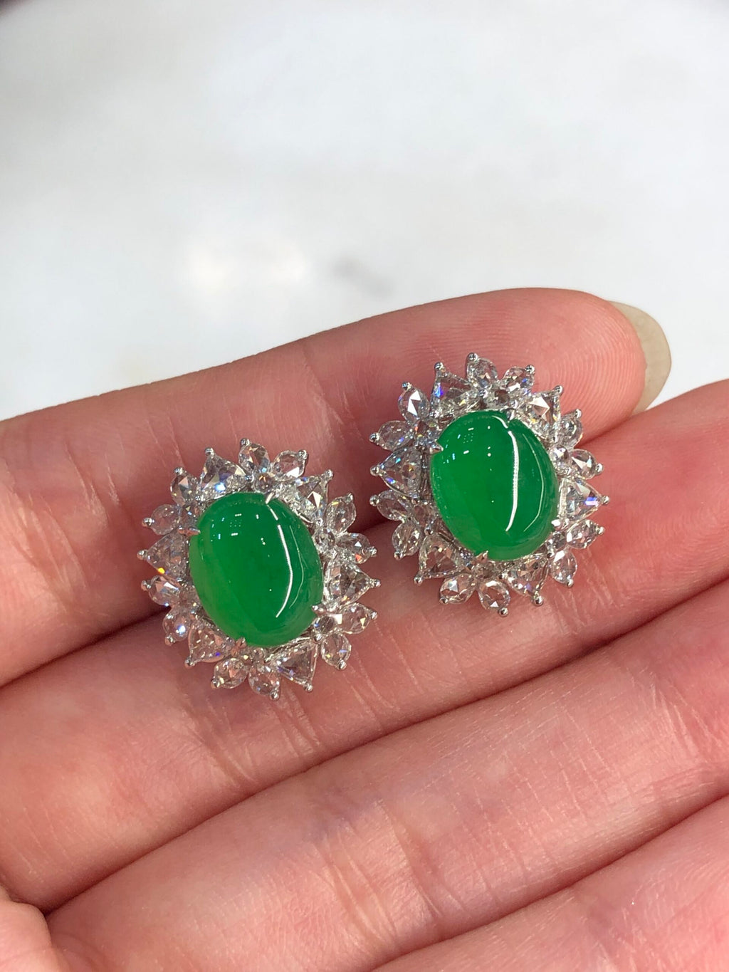 Icy Green Jade Cabochons Earrings