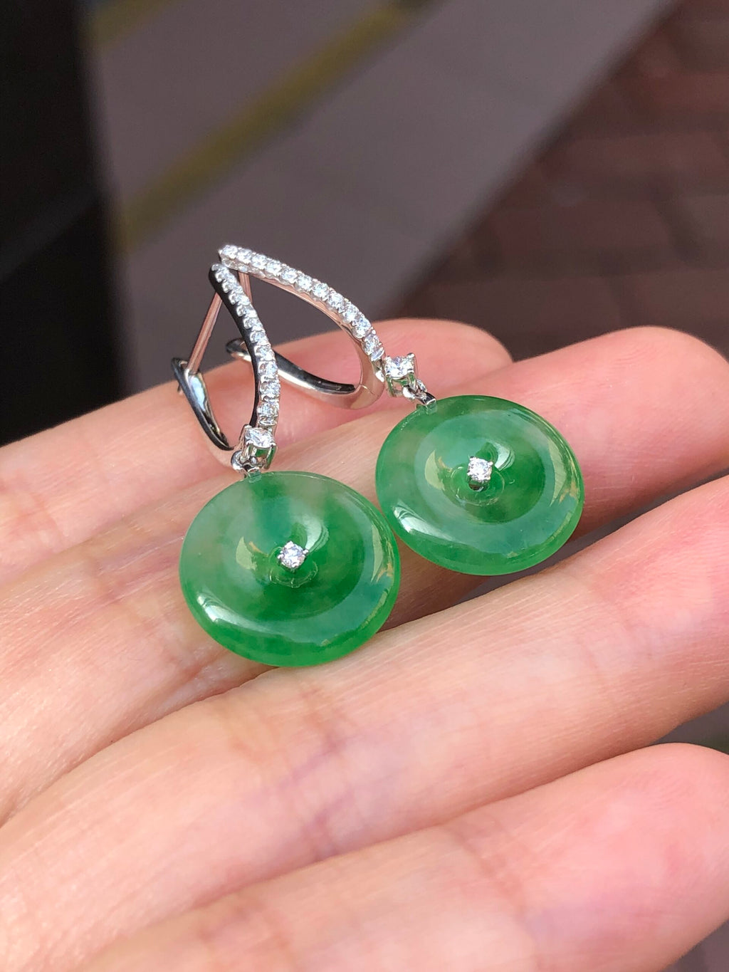 Icy Green Jade Safety Coin Earrings