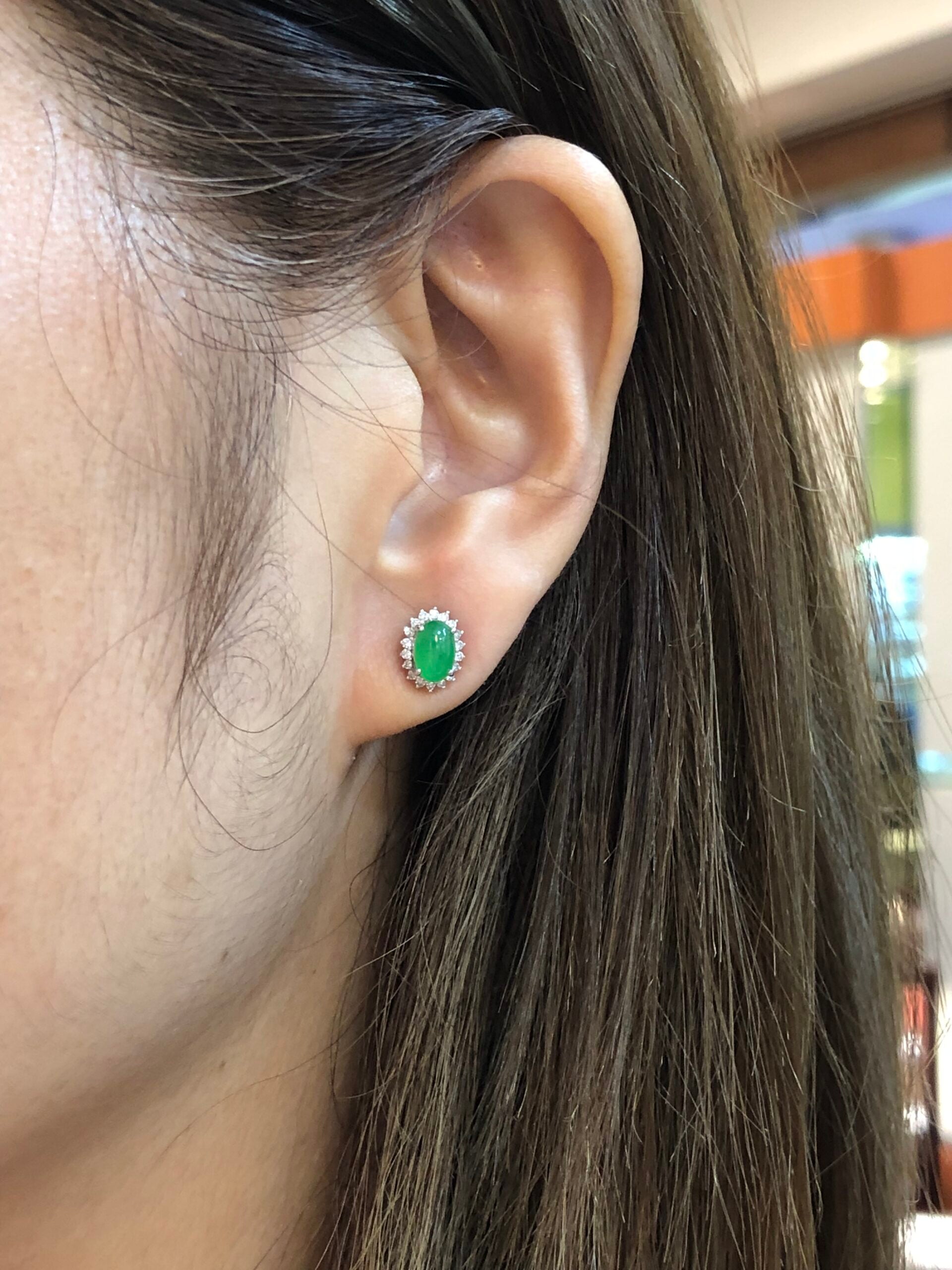 Icy Green Jade Cabochons Earrings