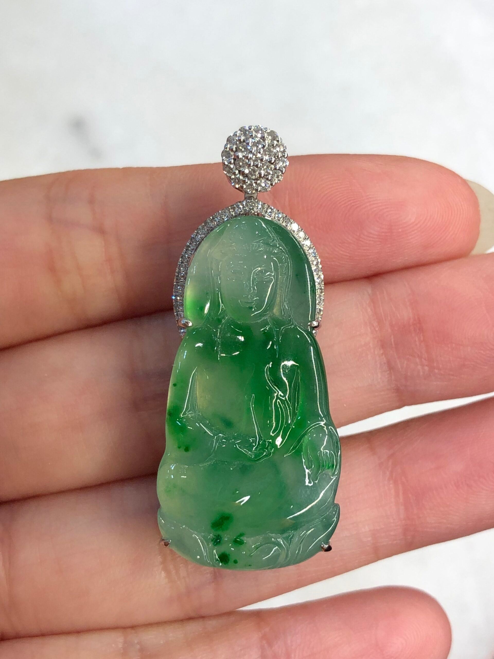 Icy Green Jade Guan Yin Pendant