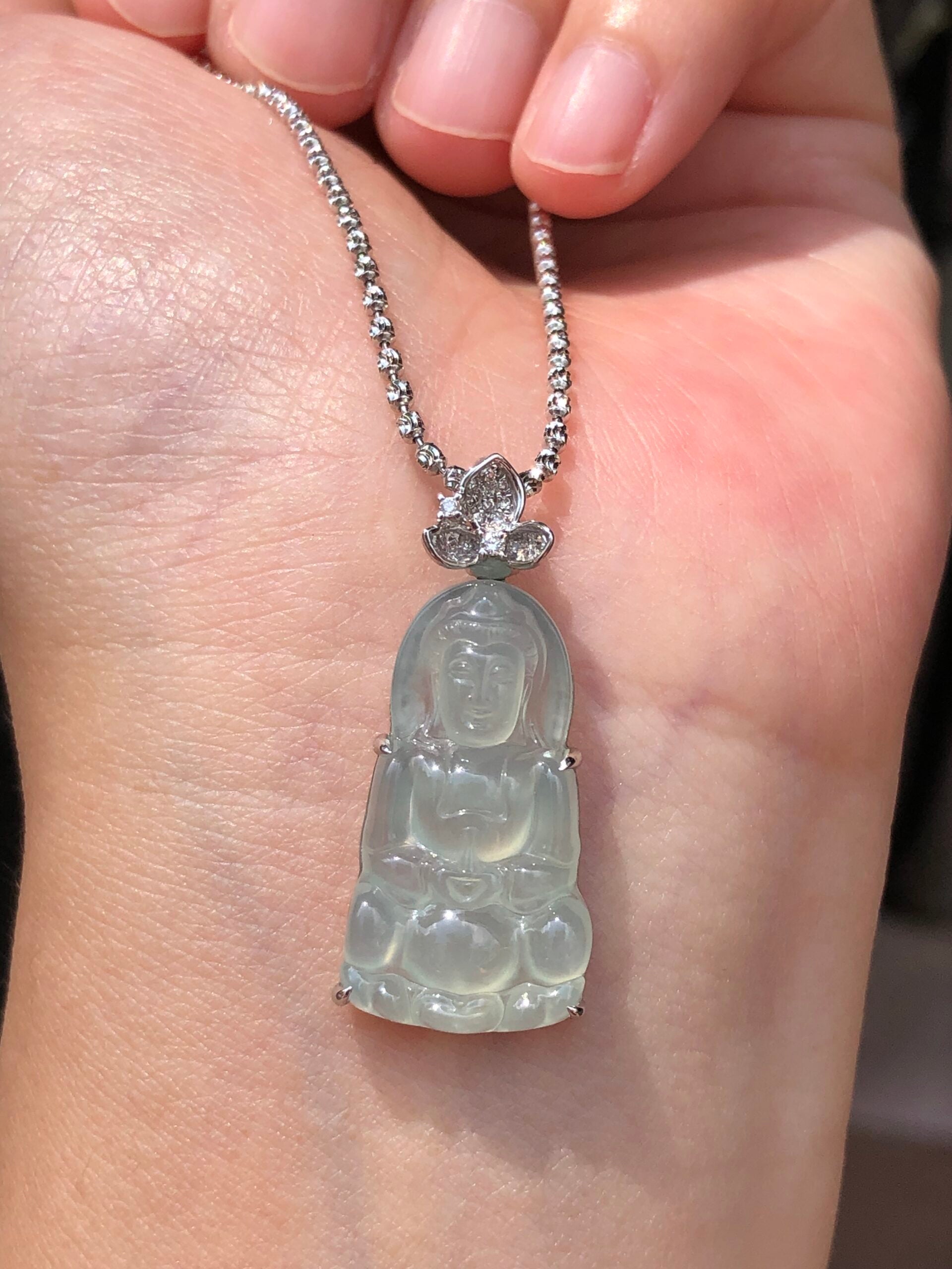 Icy Jade Guan Yin Pendant