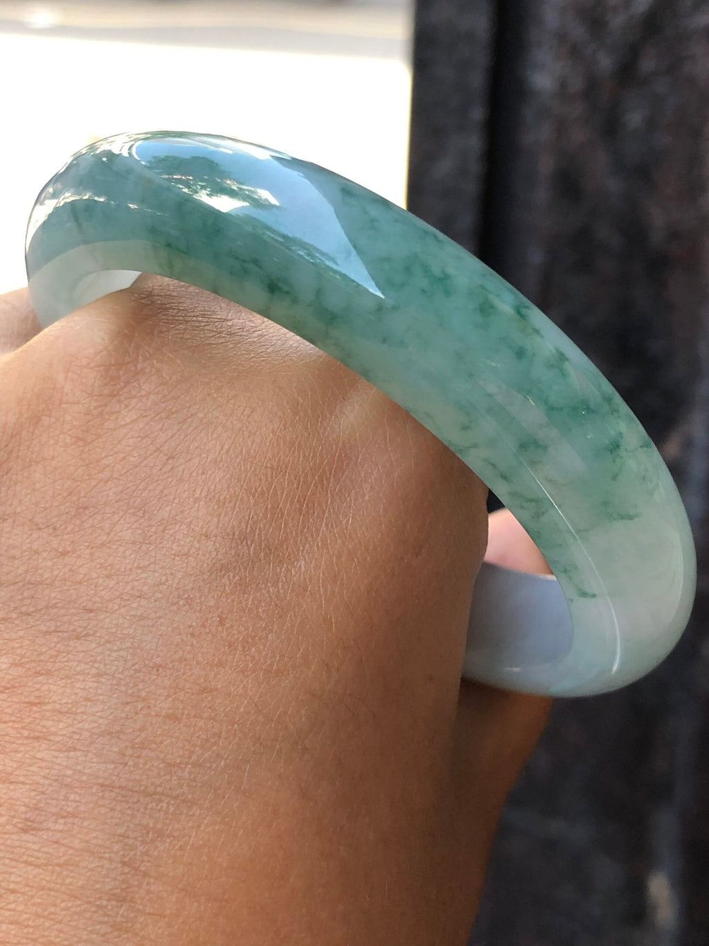 Icy Bluish Green Floral Jade Bangle