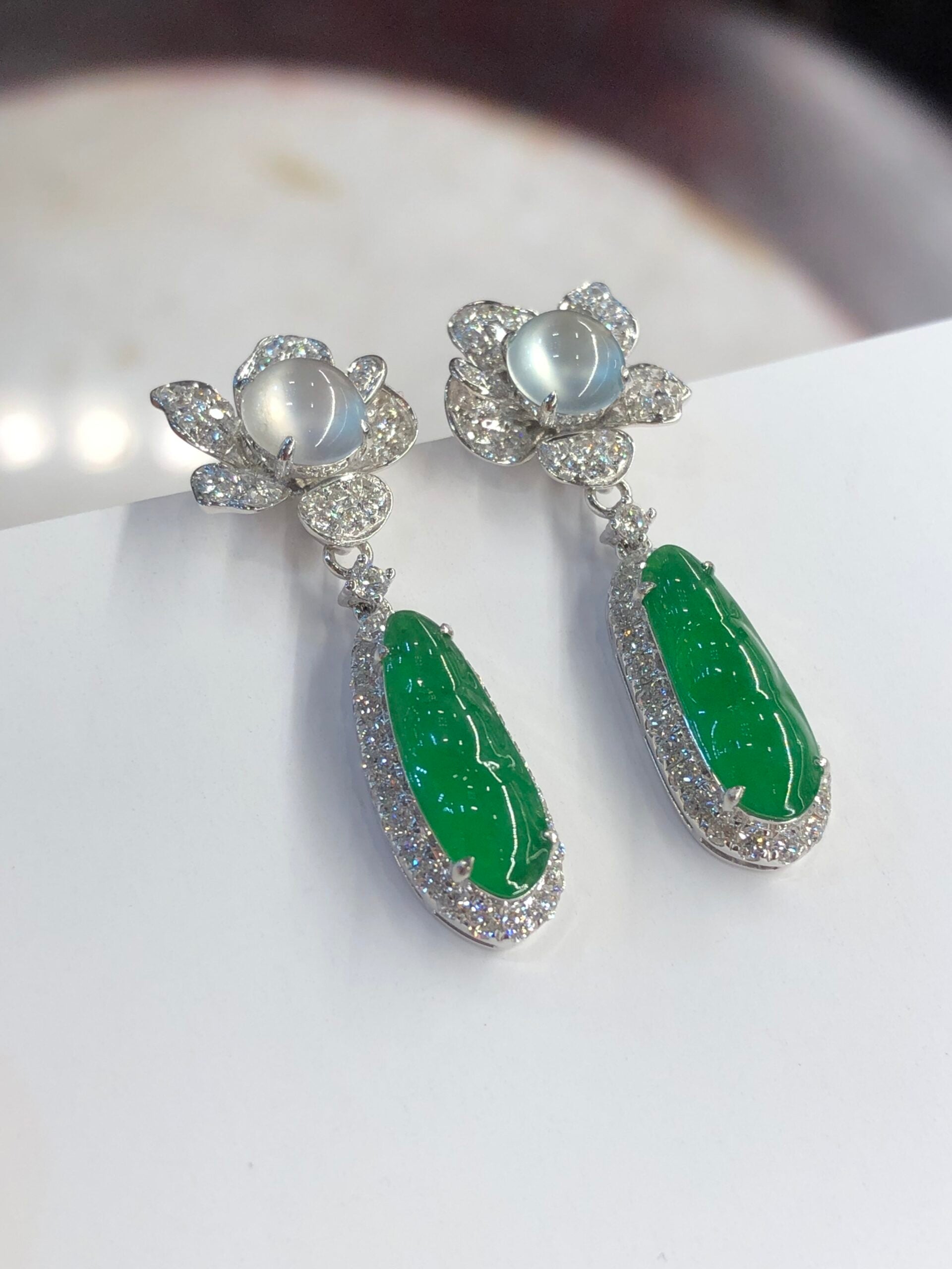Green Jade Pea Pod Earrings