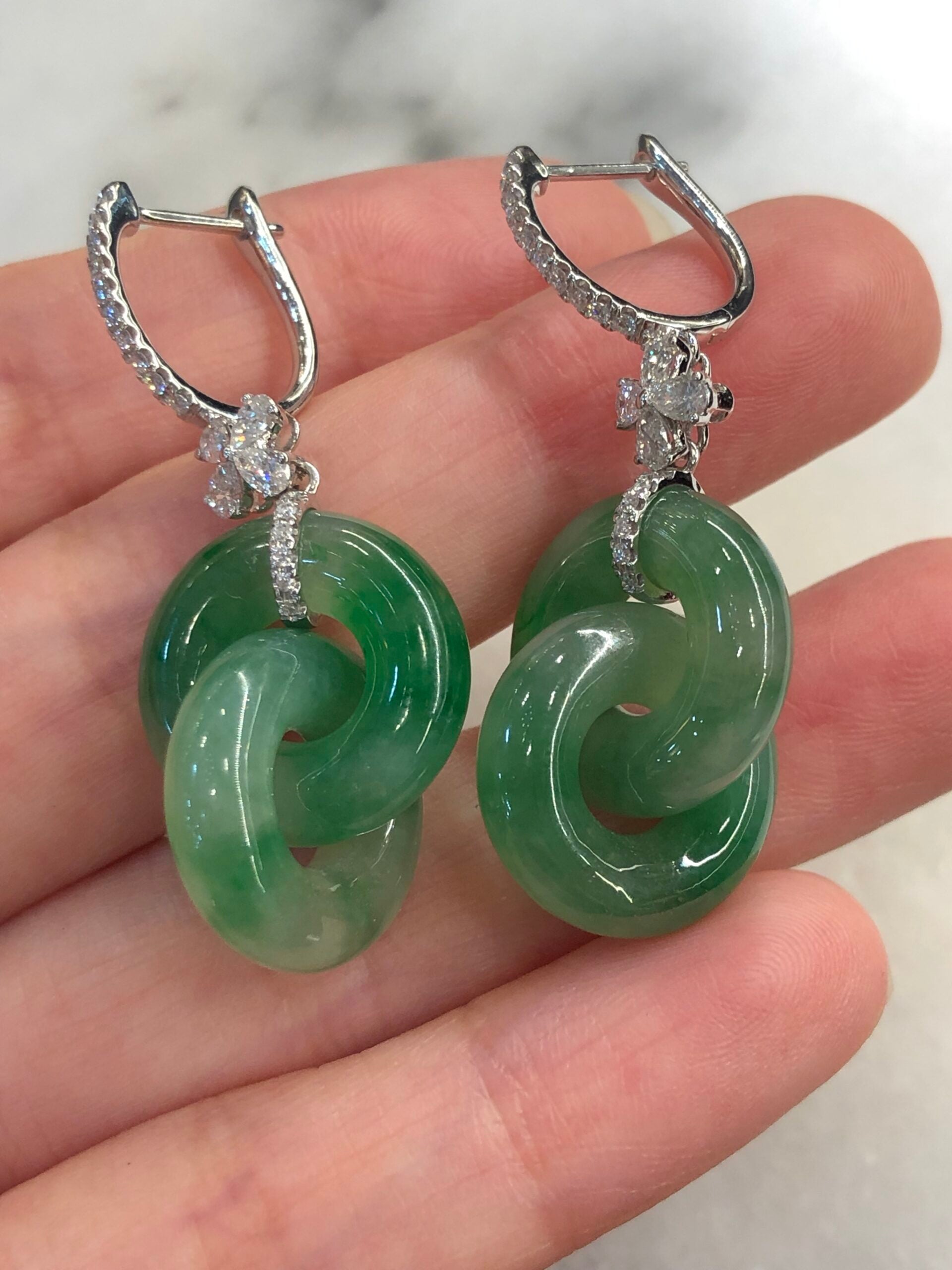 Icy Green Jade Double Loops Earrings