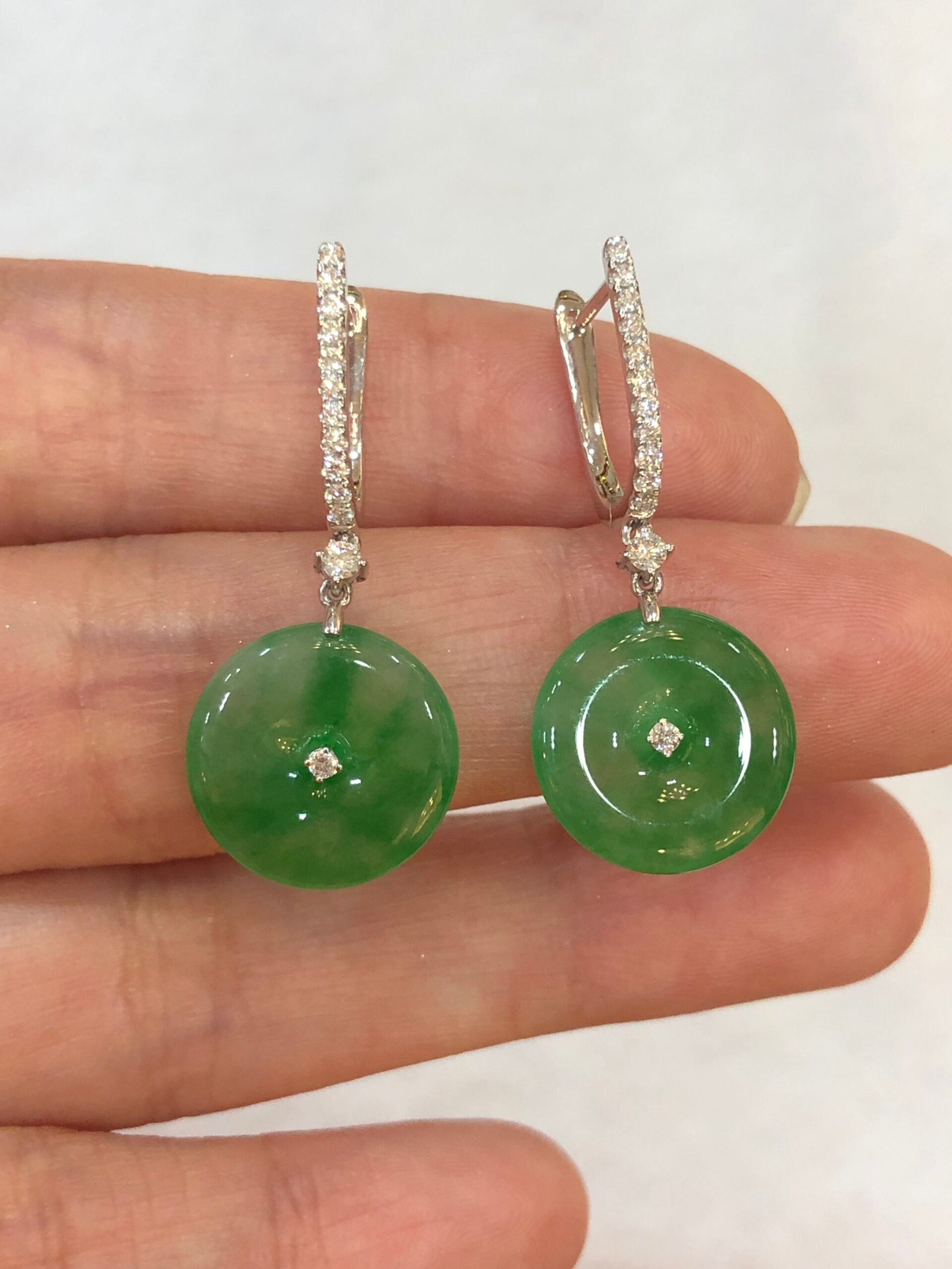 Icy Green Jade Safety Coin Earrings